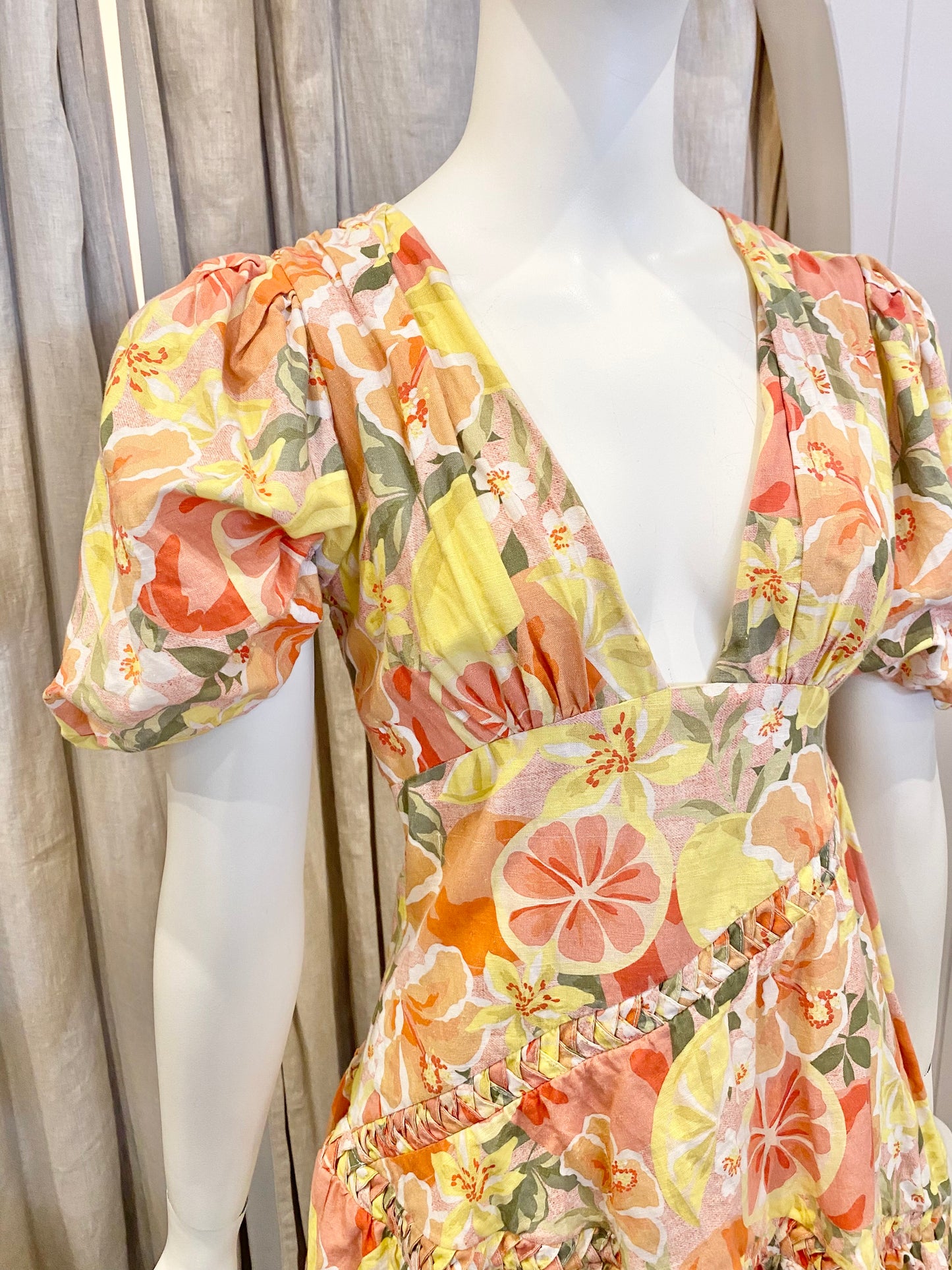 By Nicola Sol Citrus Puff Sleeve Mini Dress - Size 6