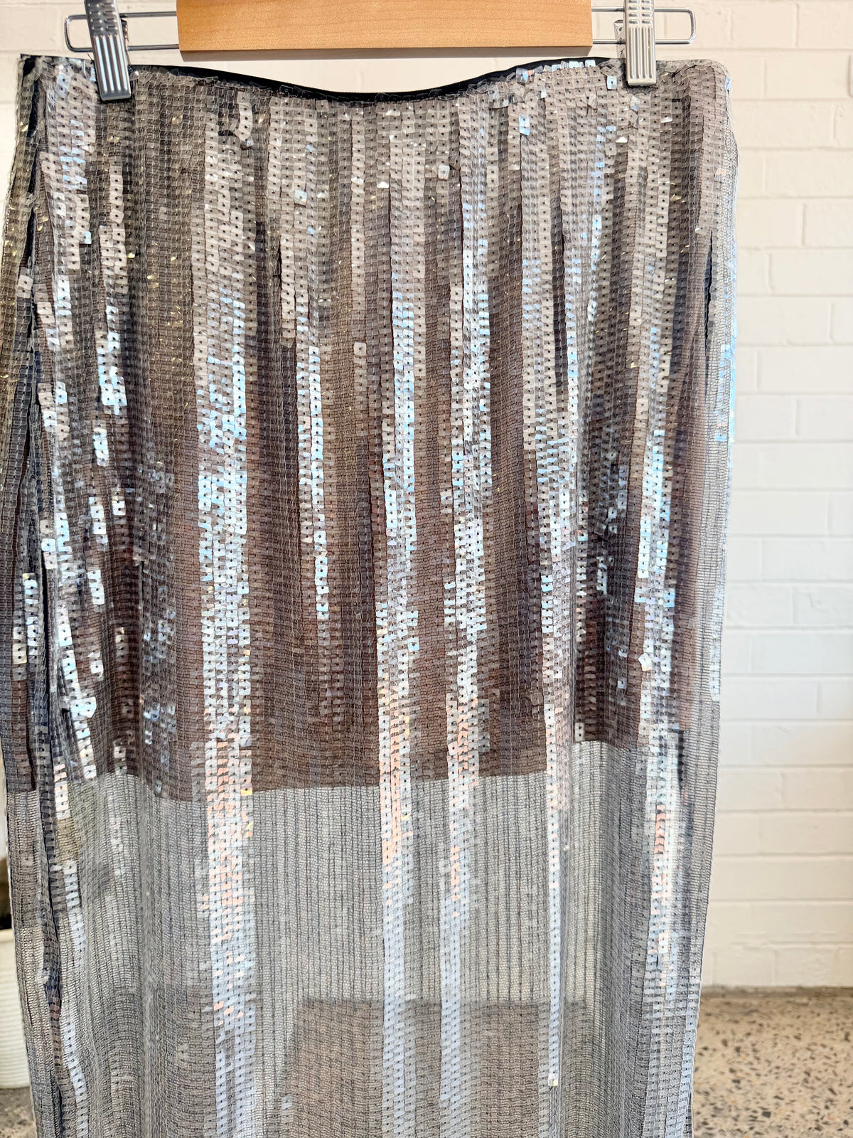 Second Female Woodland Grey Push Long Sequin Skirt - Size L (12)