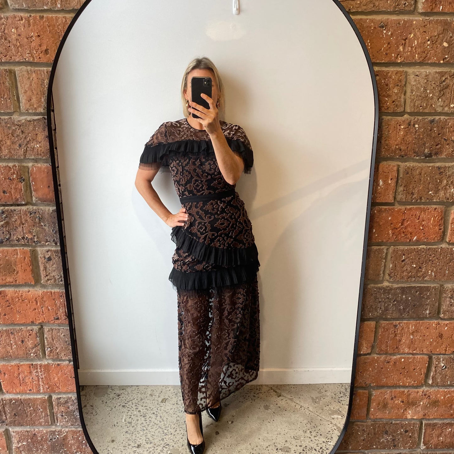 Stevie May Velvet Mesh Maxi Dress - Size 8