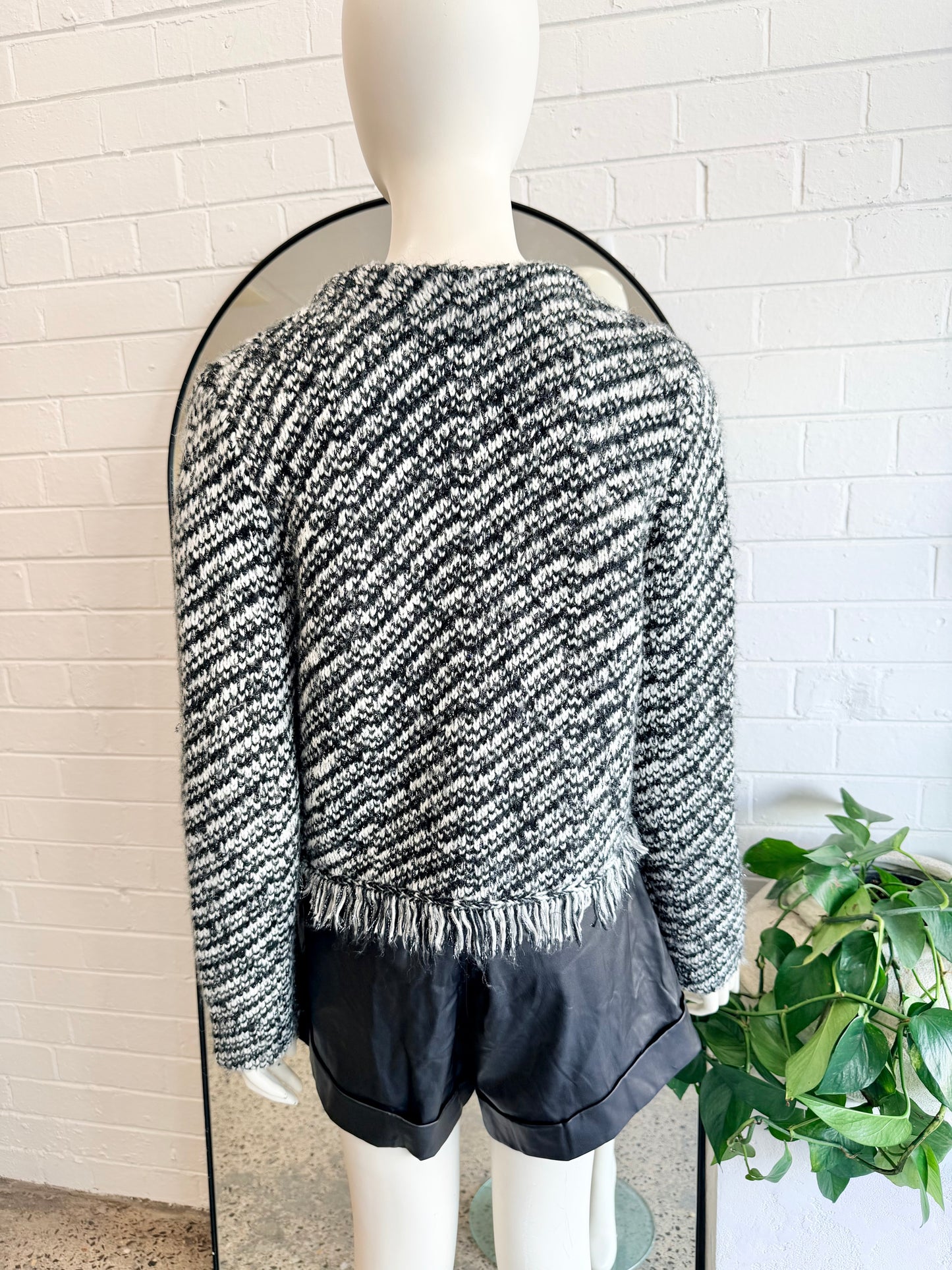 Maje Black and White Knit Jacket - Size 2 (10)