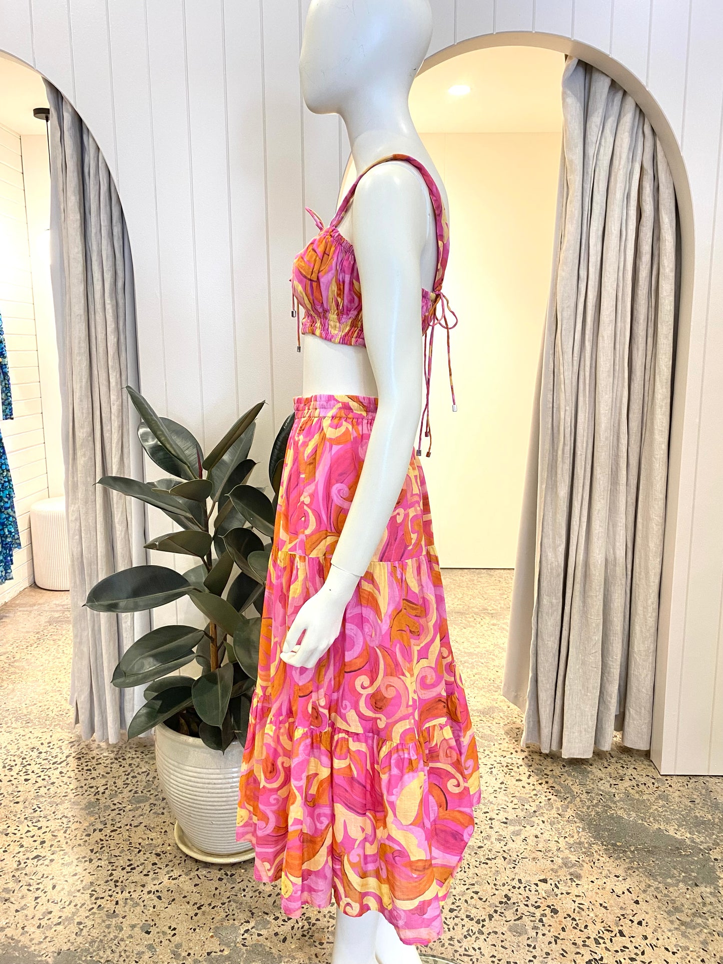 Steele Pink and Yellow Aquata Paridso Top and Maxi Skirt Set - Size S/M