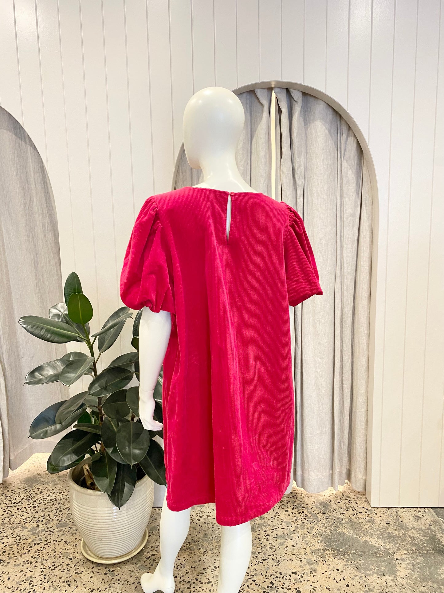 Gorman Hot Pink Cord Midi Dress - Size 16