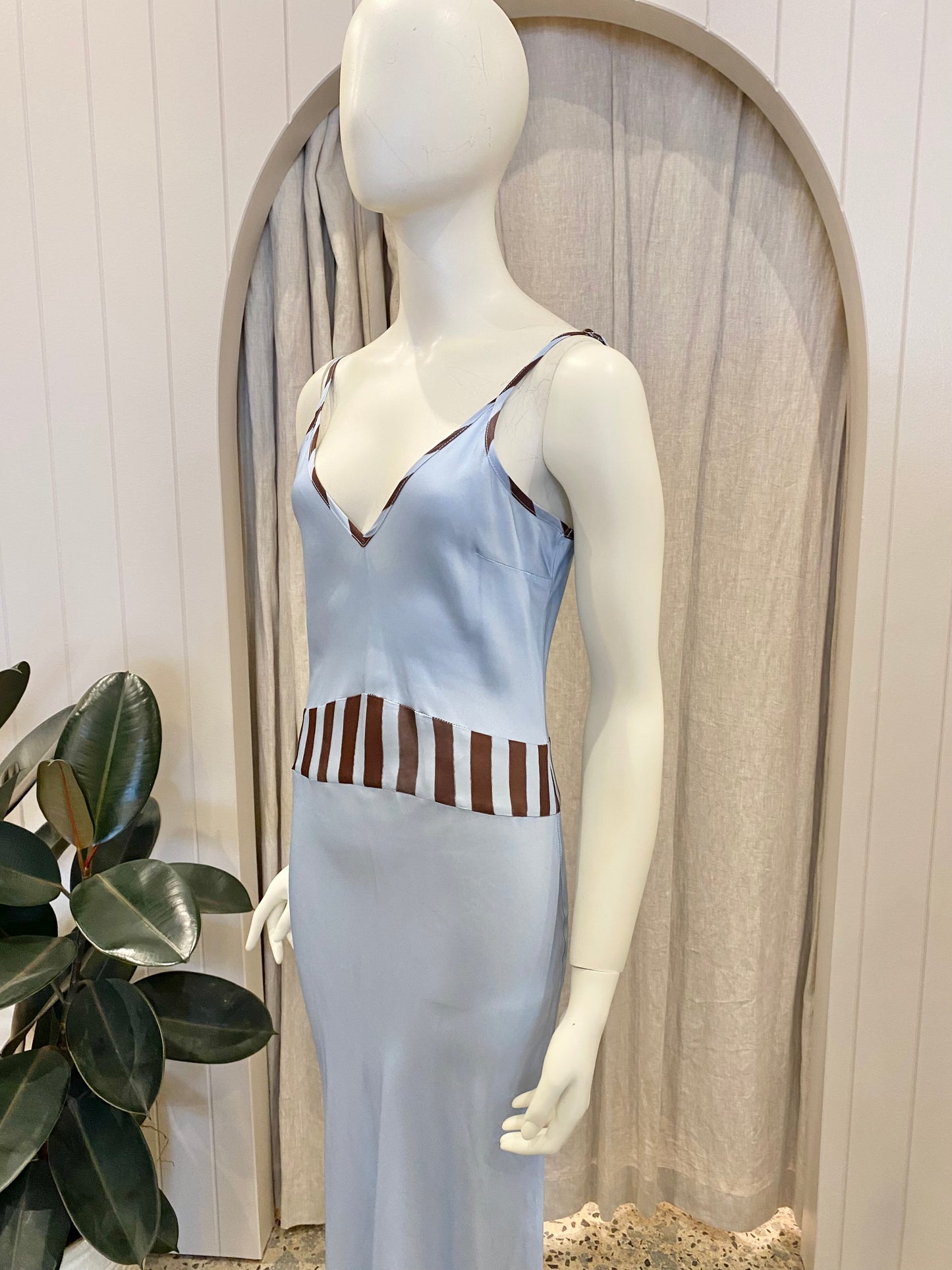 Romy Blue and Chocolate Waterfront Bias Slip Dress - Size L (10/12)