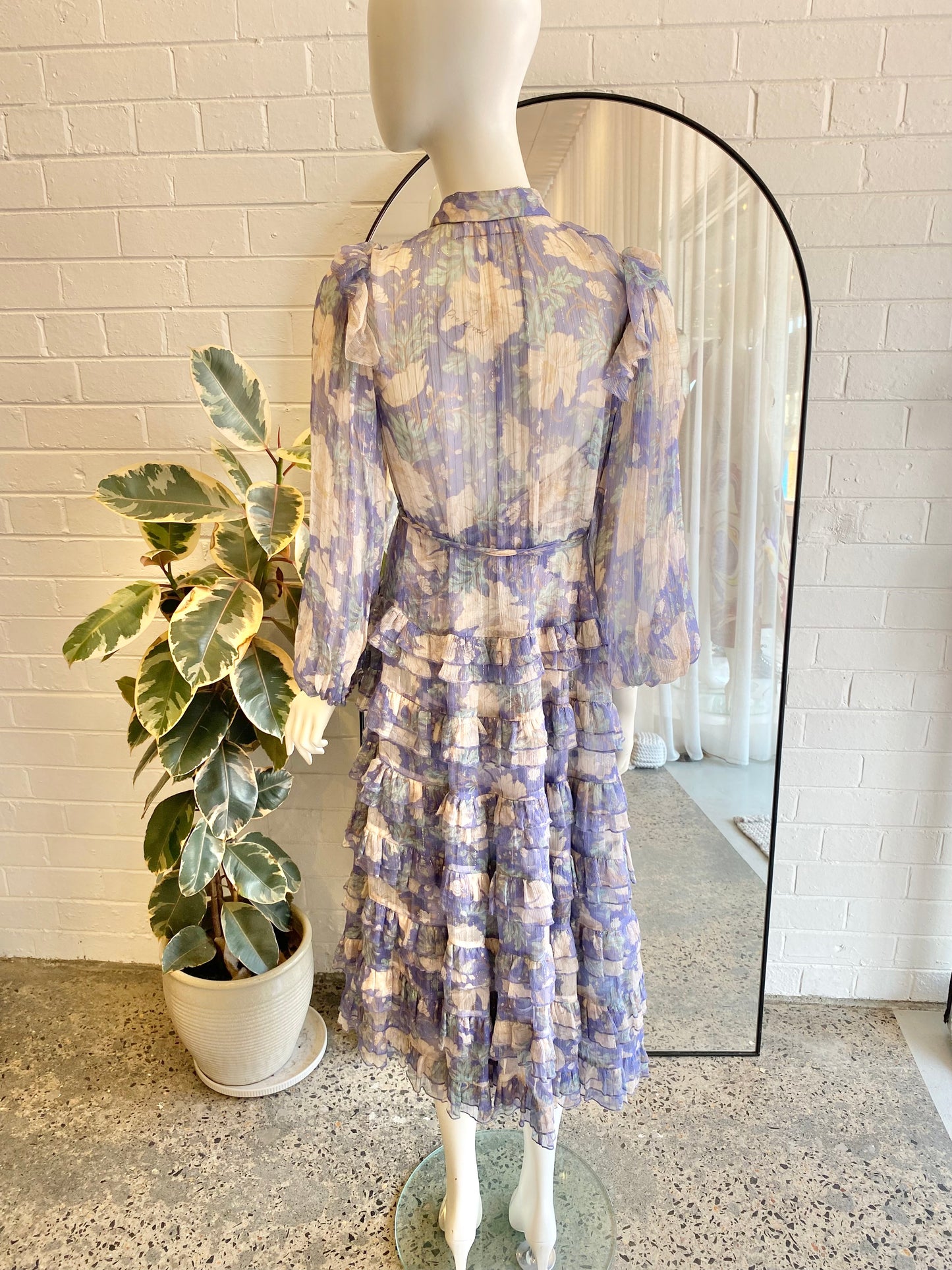 ZIMMERMANN Cosmic Ruffled Silk-Blend Voile Midi Dress - Size 2 (10-12)