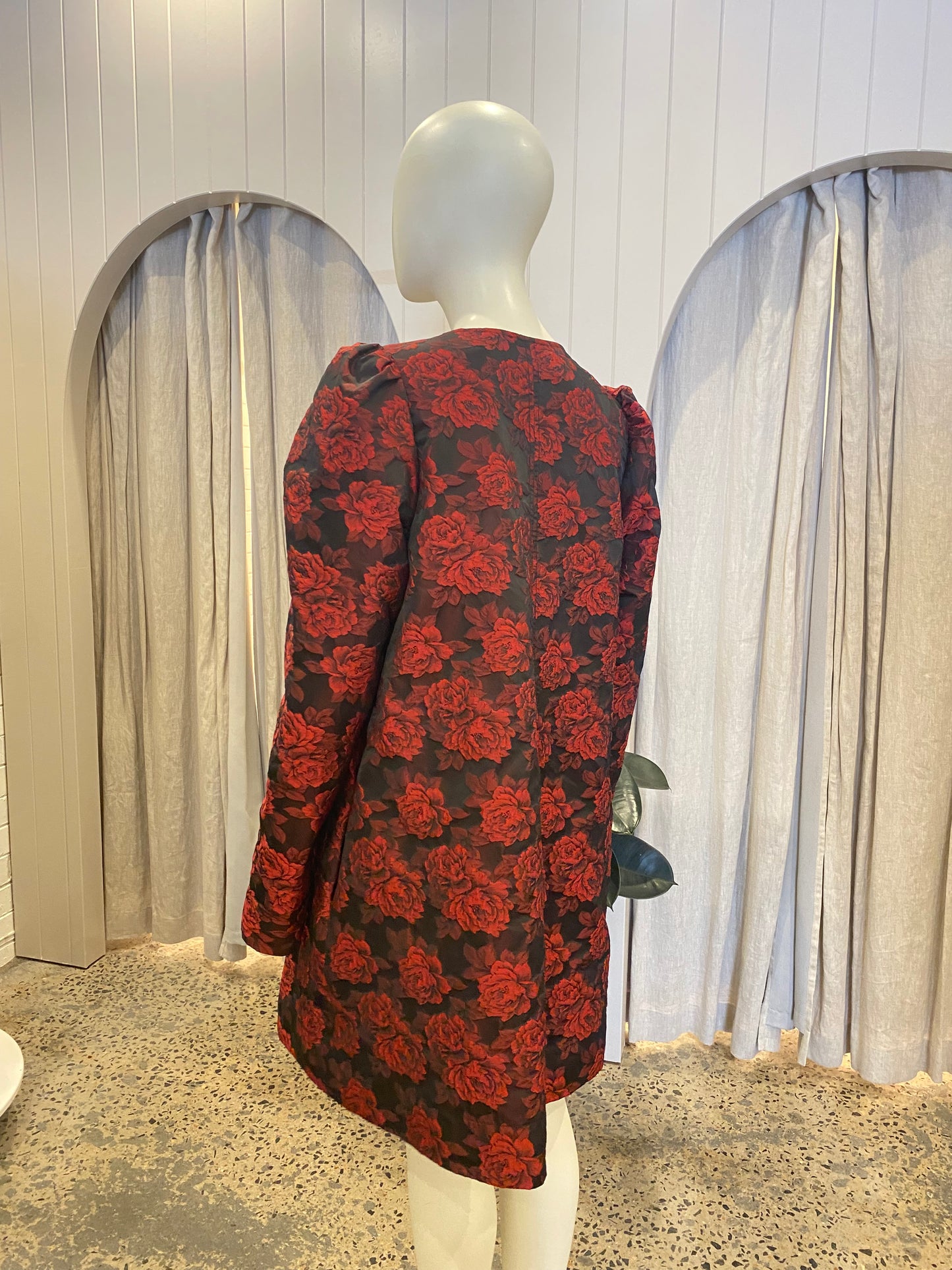 Ganni Red Botanical Jacquard Mini Dress - Size L (12/14)