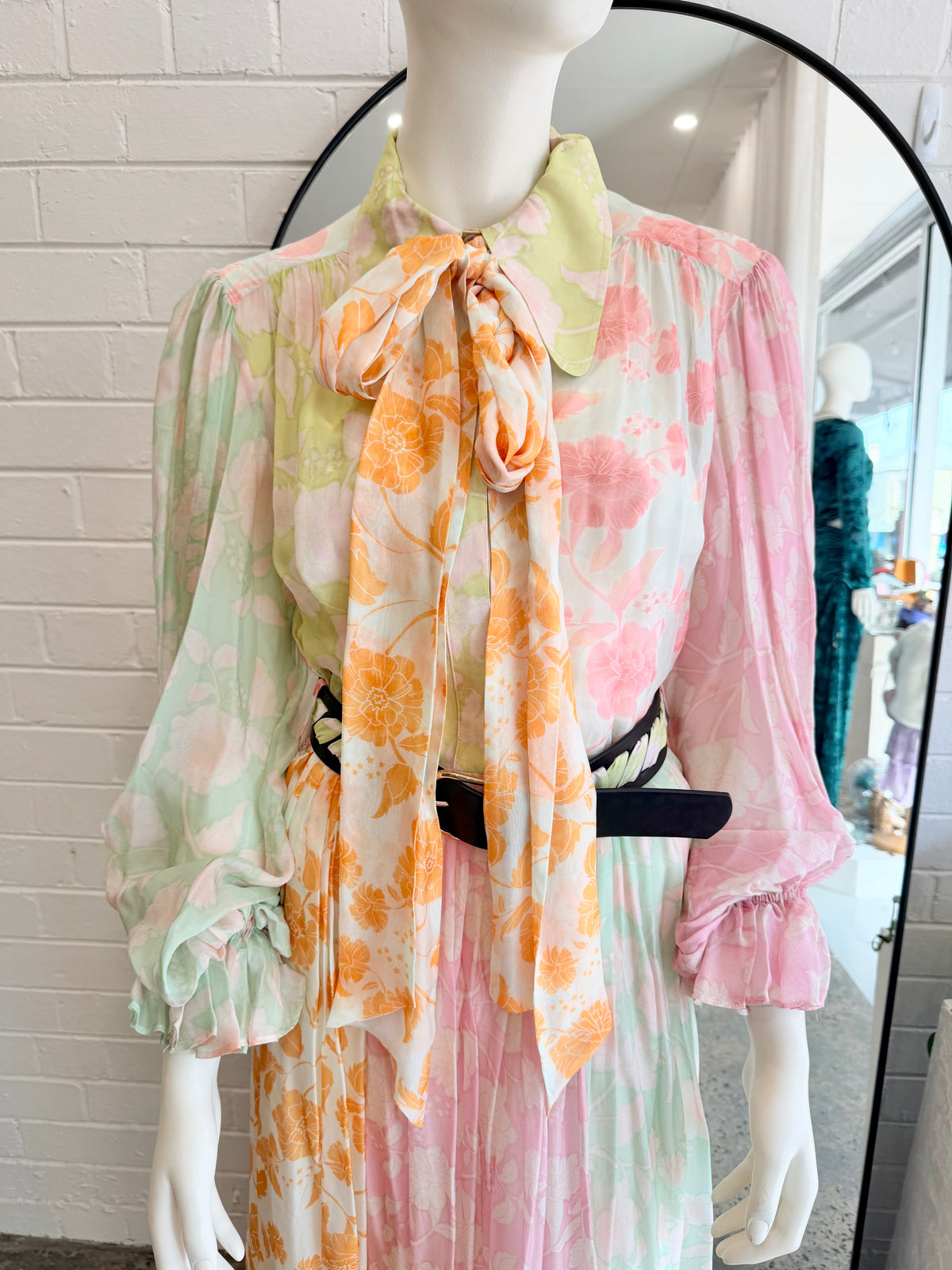 Leo Lin 'Cassie' Tie Neck Midi Dress in Anemone Splice Print - Size 12