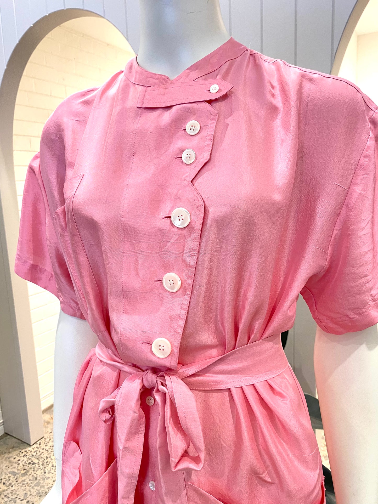 Oroton Foxglove Column Silk Dress in Pink - Size 8