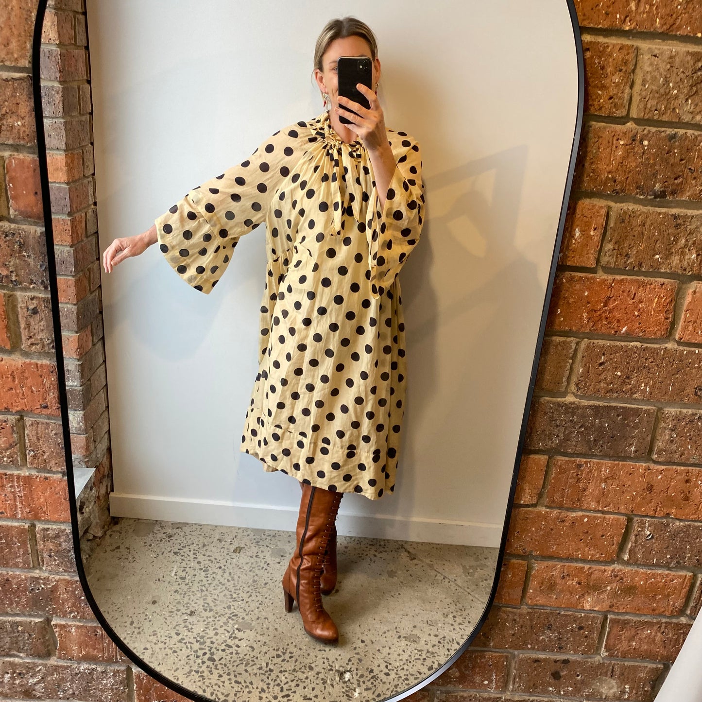 Lee Mathews Polka Dot Midi Dress - Size 3 (12/14)