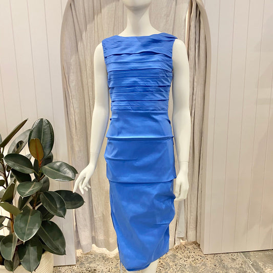 Rachel Gilbert Adela Ruched Blue Dress - Size 2 (10)