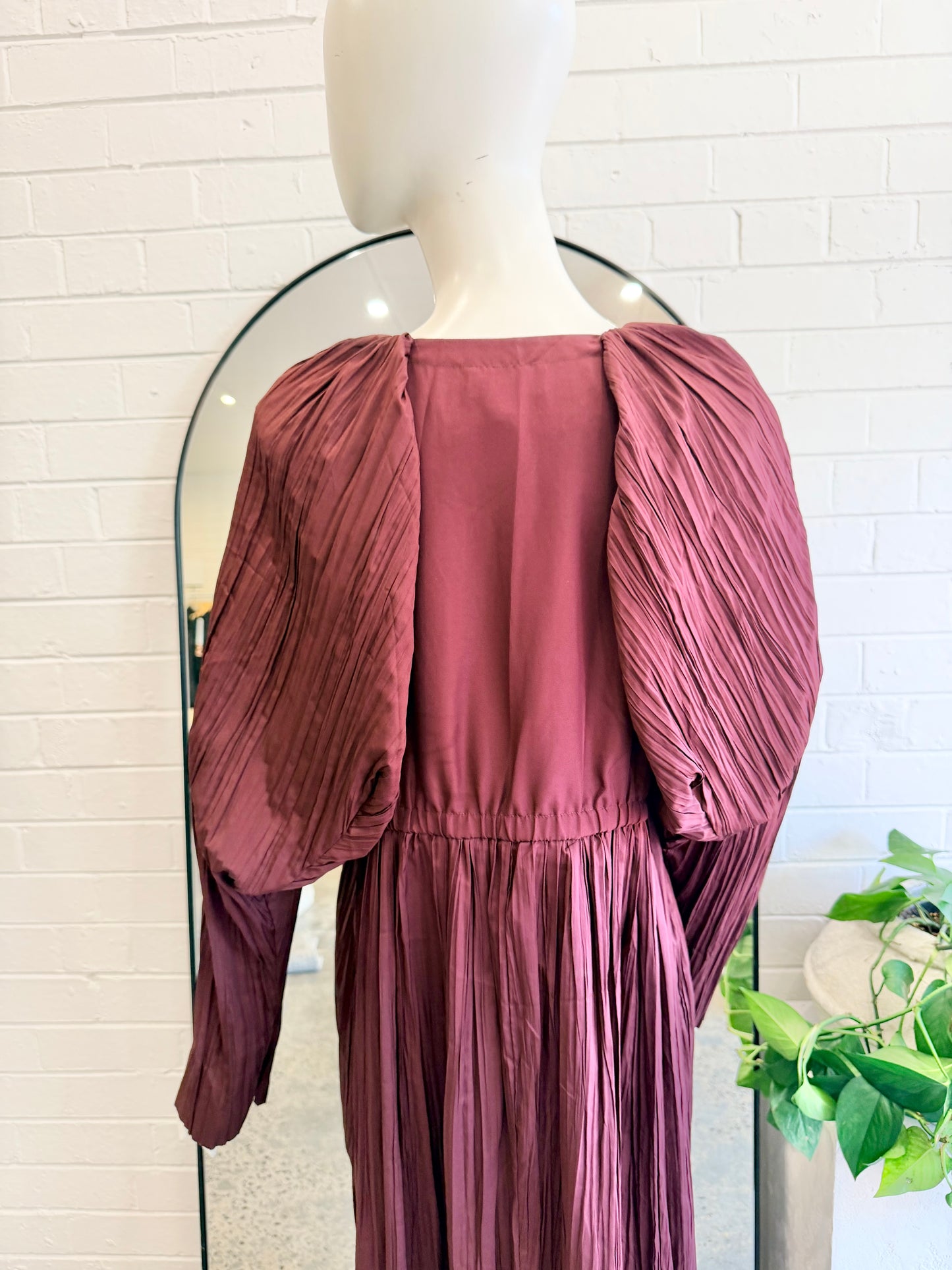 COS Pleated Midi Dress in Burgundy - Size 12
