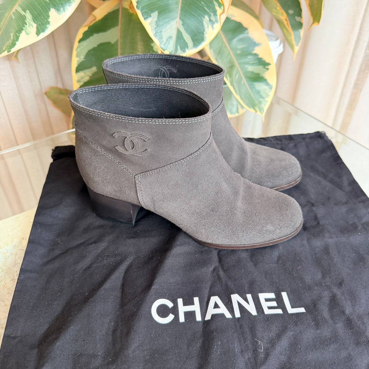 Chanel Dark Grey Suede Short Boots – boots, view 6