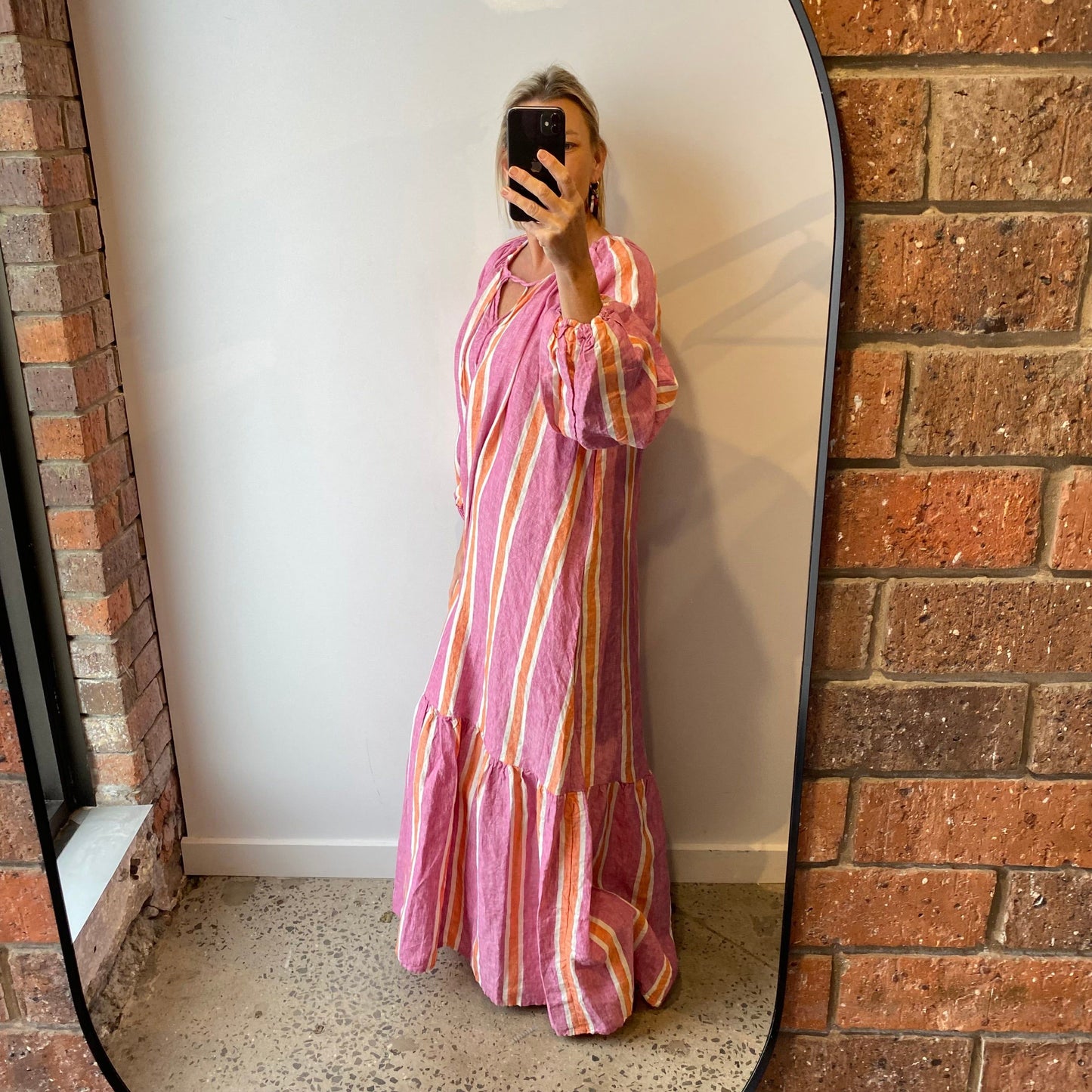 Society of Wanderers Wildberry Stripe Linen Maxi Dress - Size 10-14