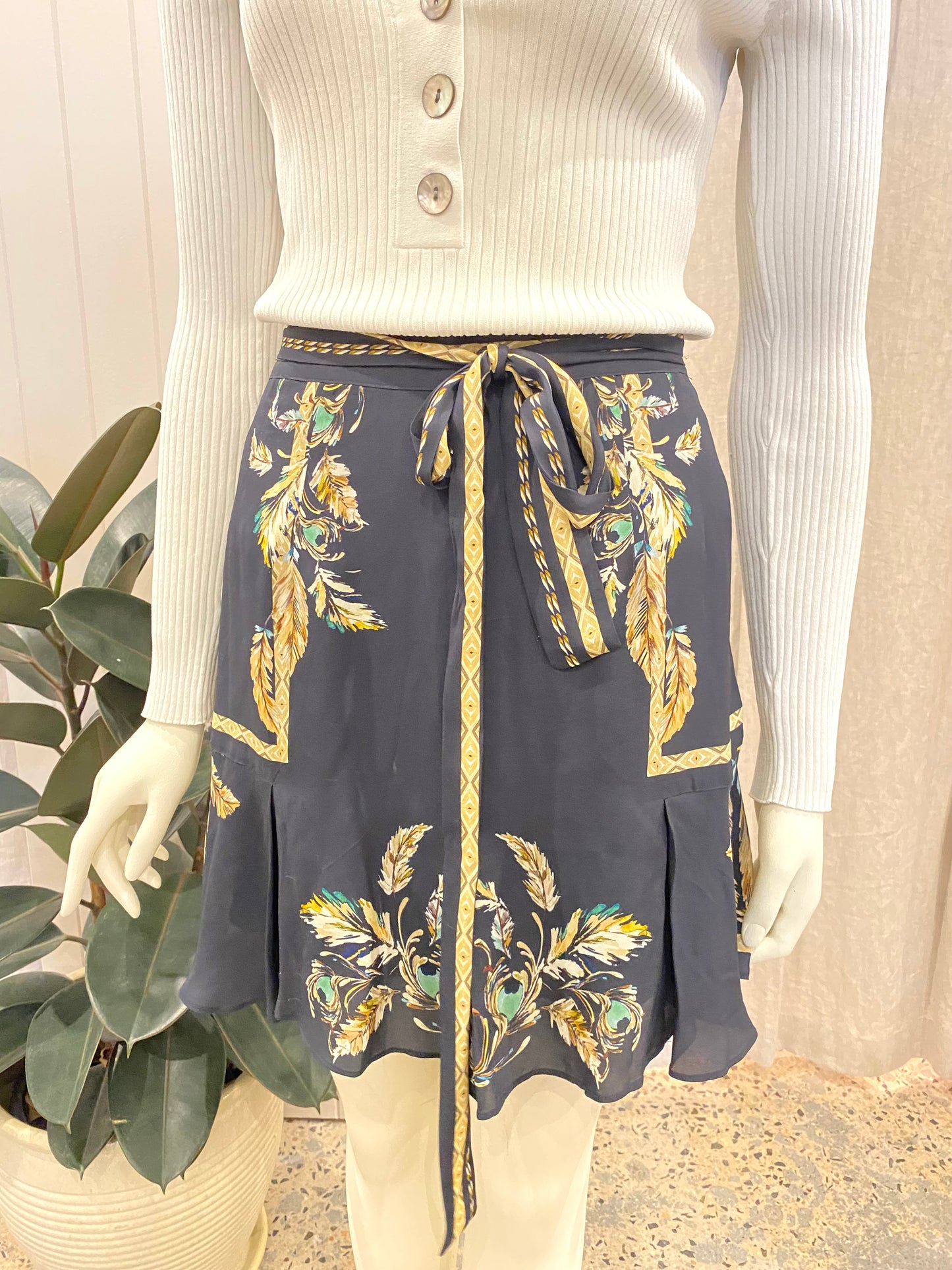 Reiss Jenny Feather Print Skirt - Size 14