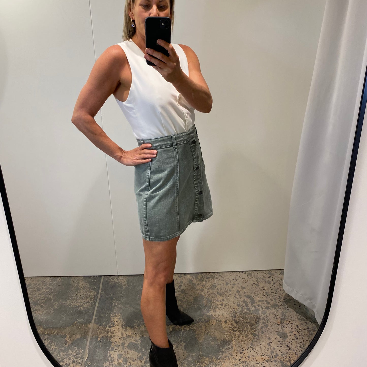 Ena Pelly Denim Mini Skirt in Green - Size 10