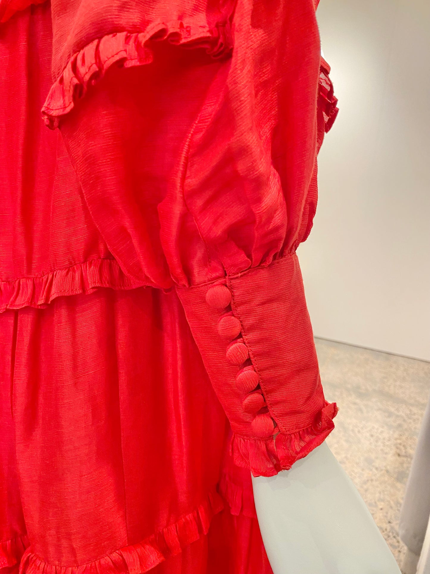 Leo Lin In The Flame Red Linen Silk Midi Dress - Size 10