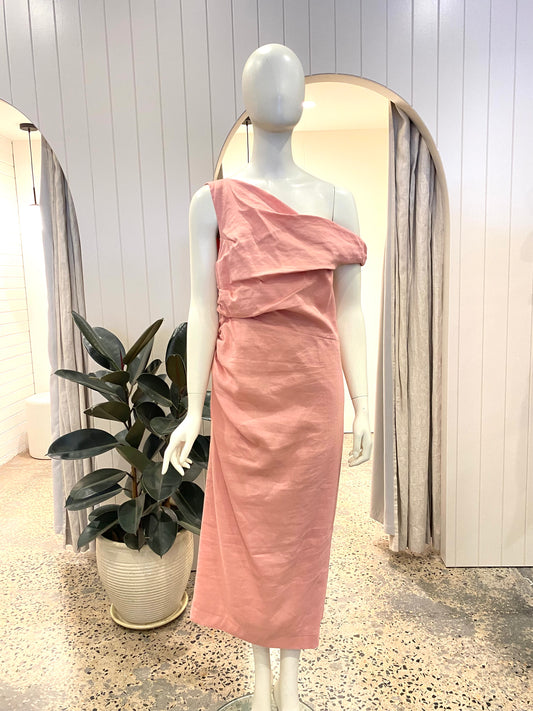 Sheike Ruched Midi Dress in Pink - Size 14