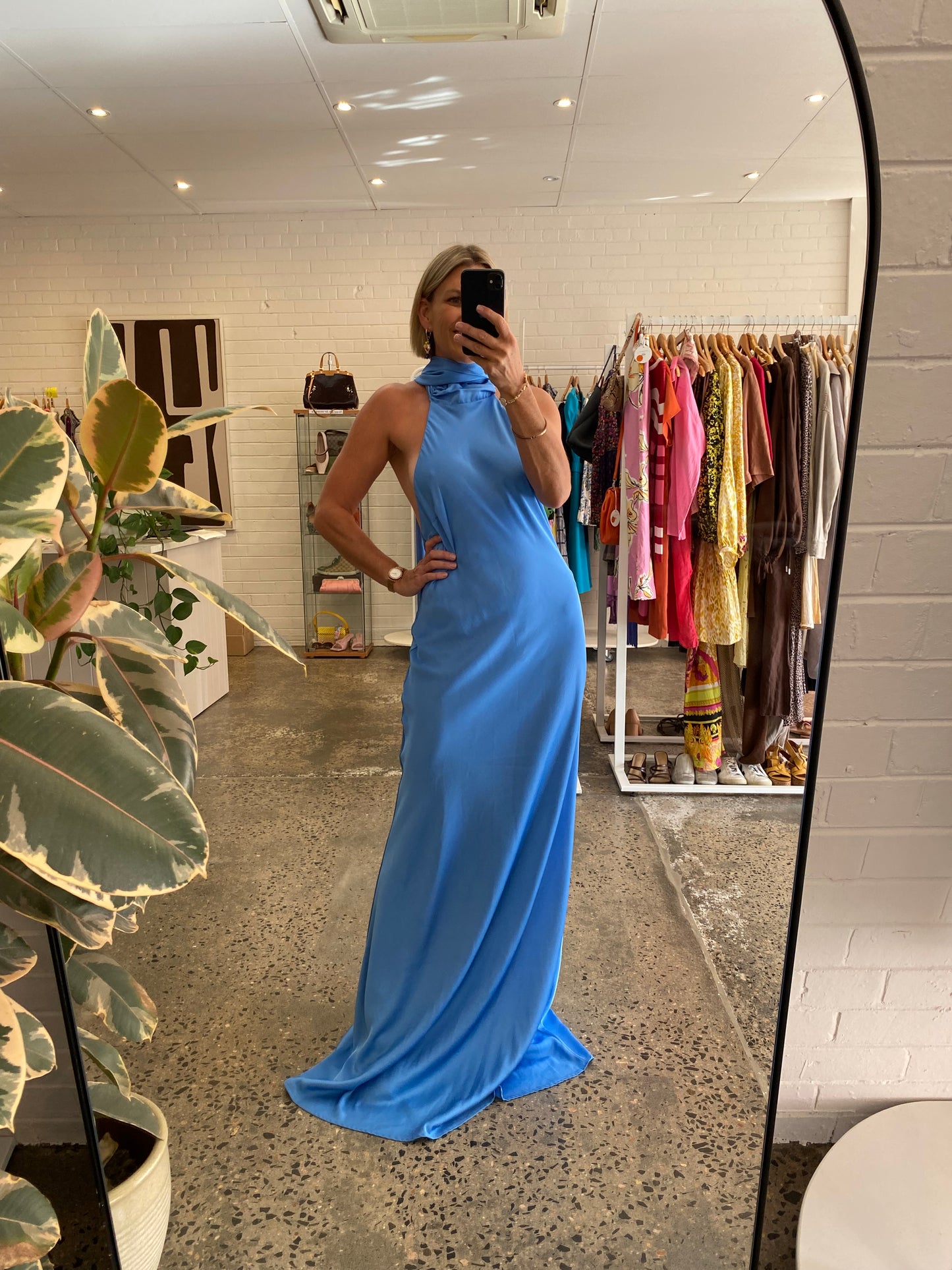 Misha Evianna Satin Maxi Dress in Blue - Size 12