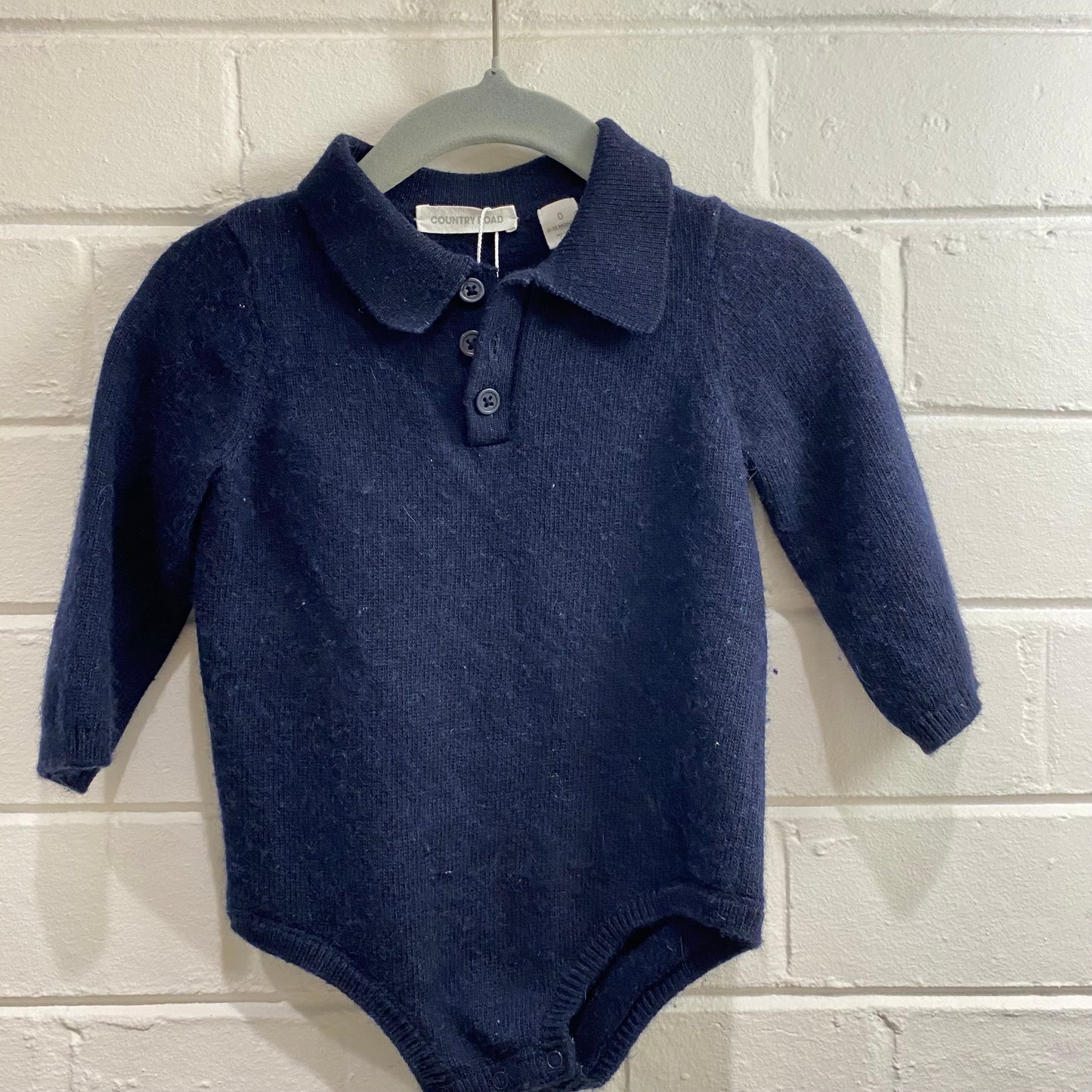 Country Road Polo Knit Long Sleeve Bodysuit in Navy - Size 0 (6-12mth)