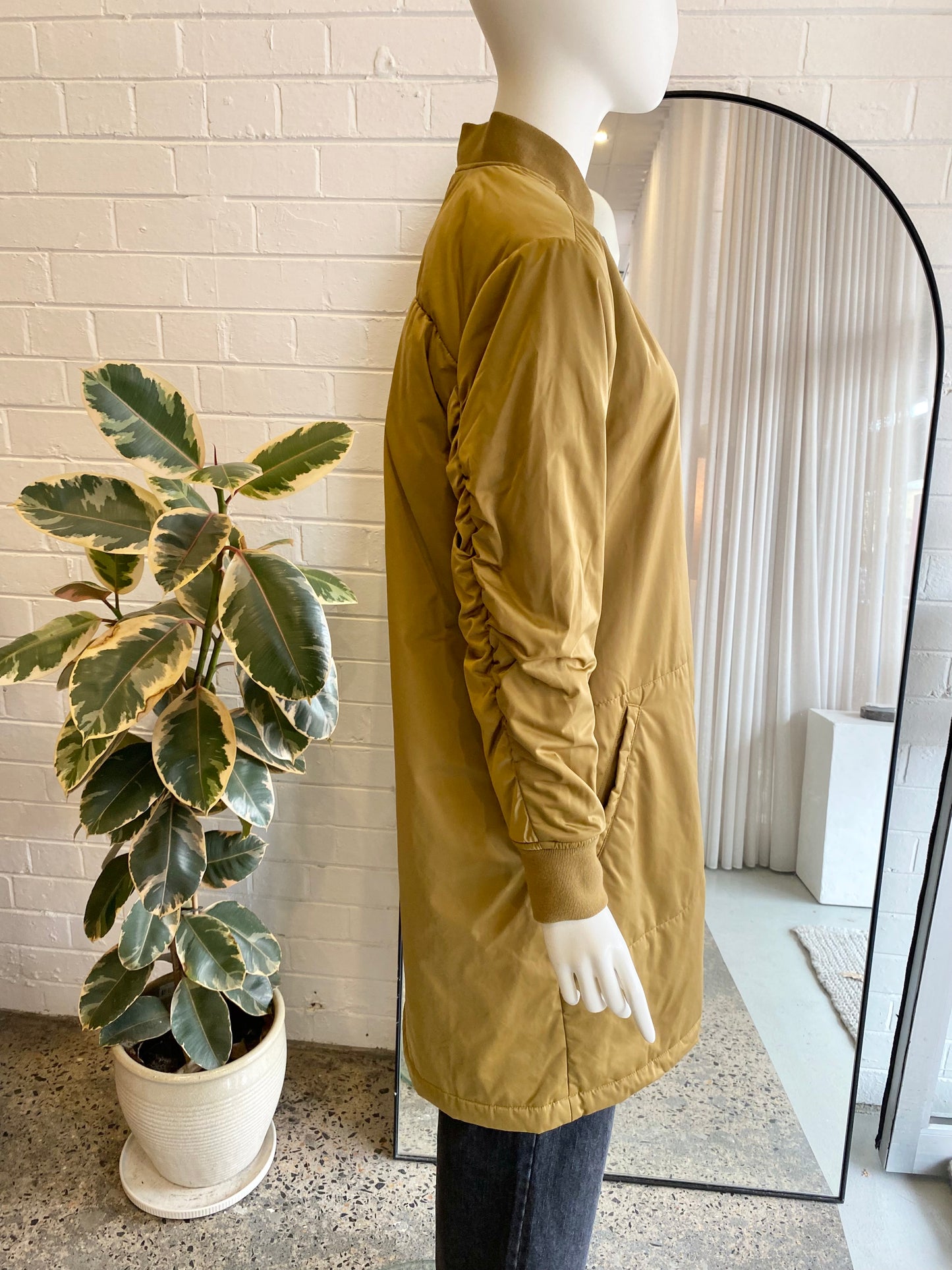 Second Female 'Mallory' Long Bomber Jacket in Olive - Size Small (10-12)