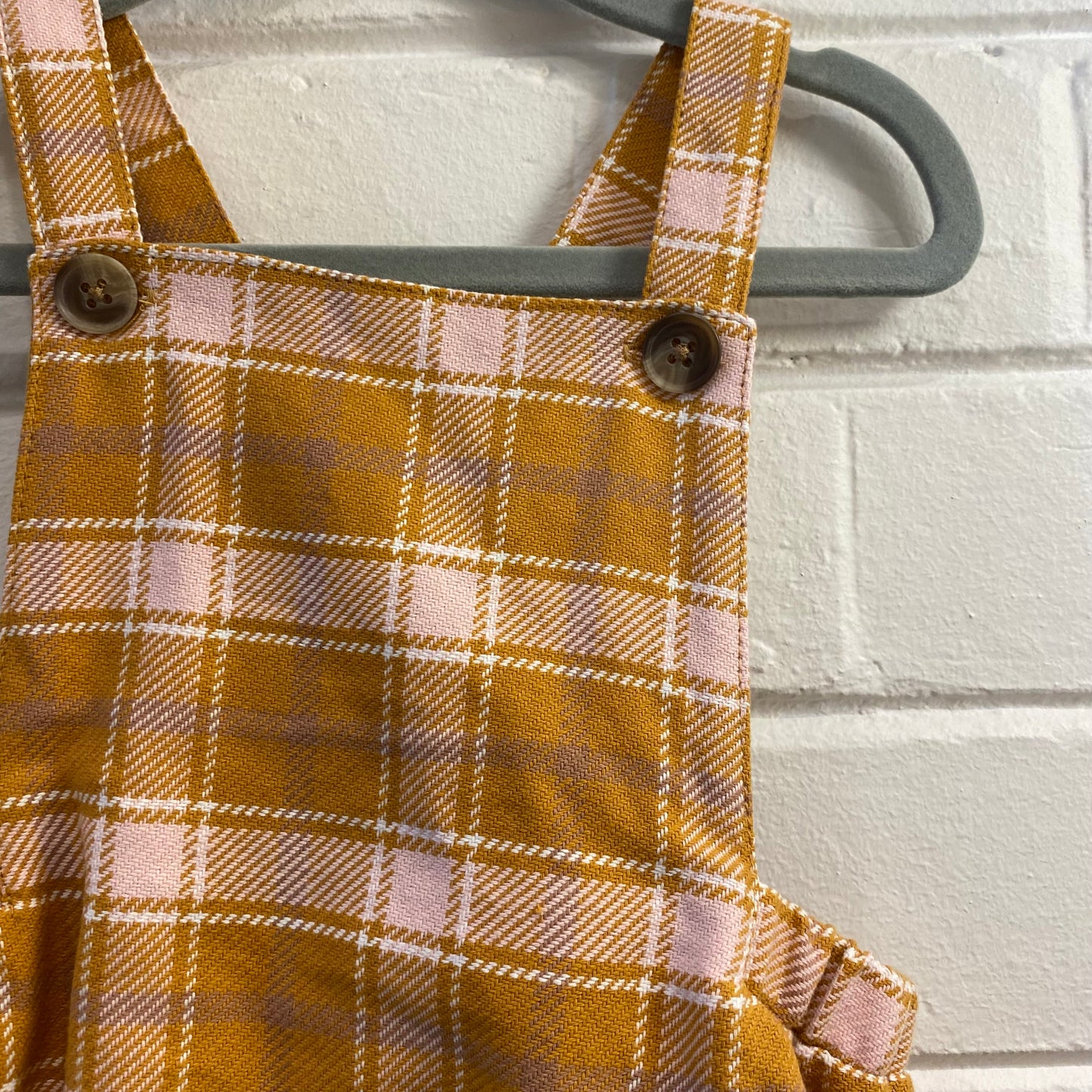 Seed mustard and pink gingham overalls - size 1