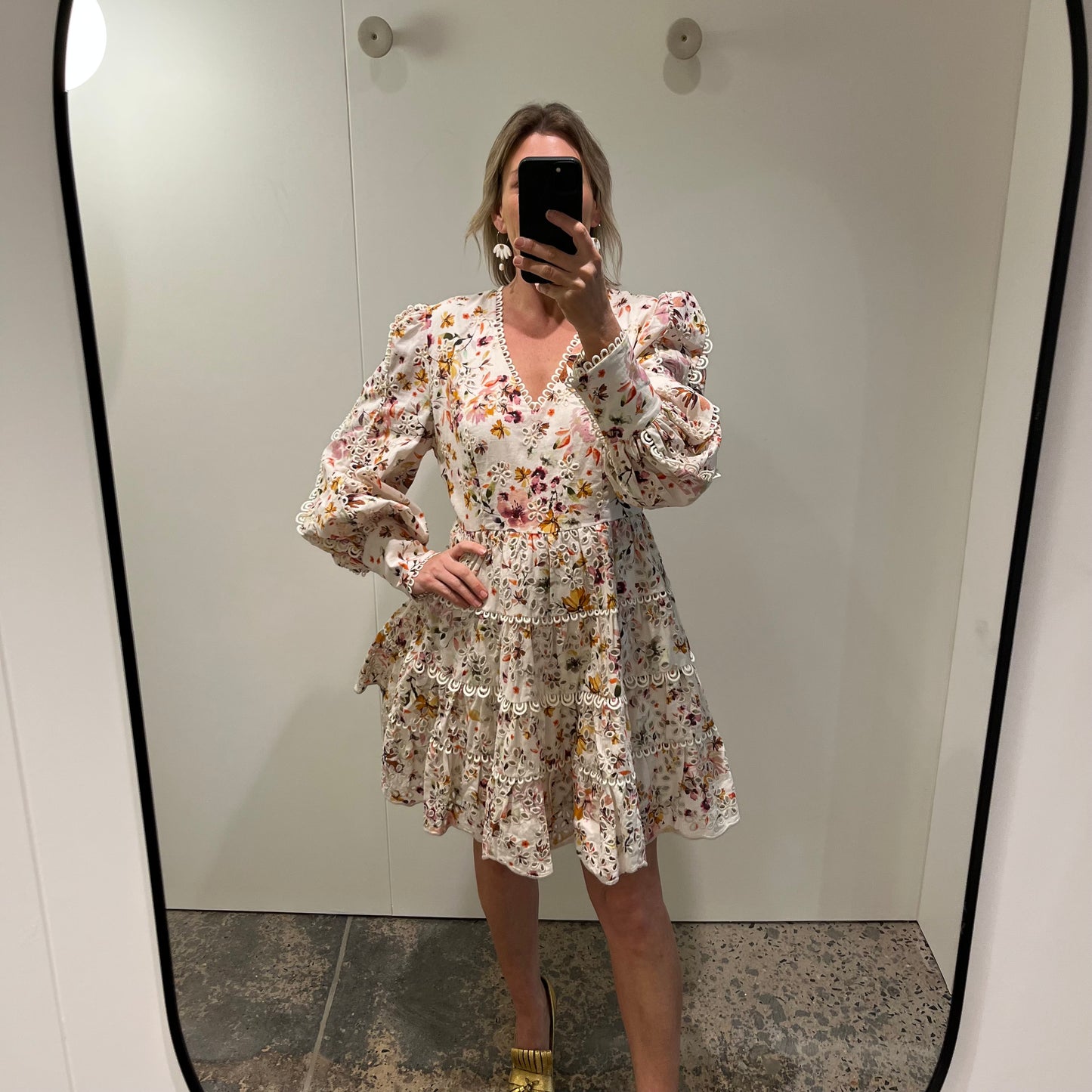MOS Alexia Mini Dress in Cream Floral - Size 14
