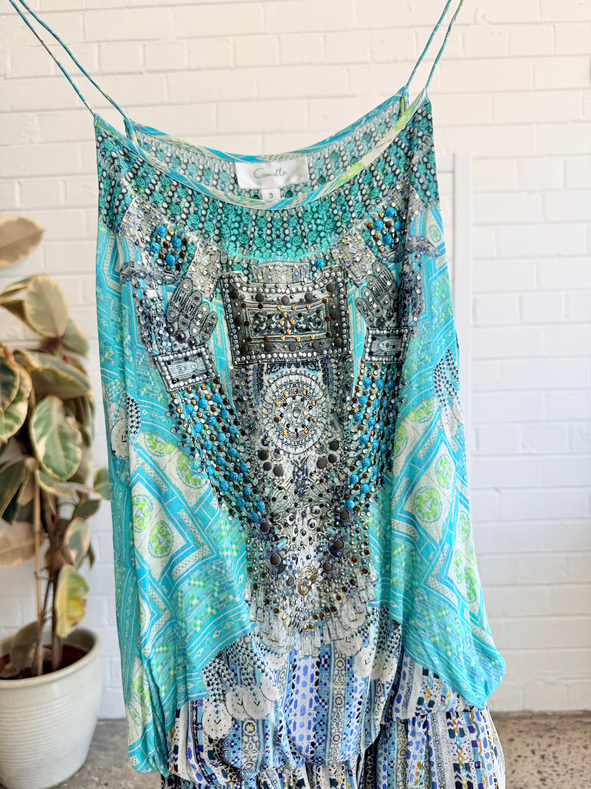 Camilla Mint Shoestring Strap Topkapi Playsuit - Size 3 (12)