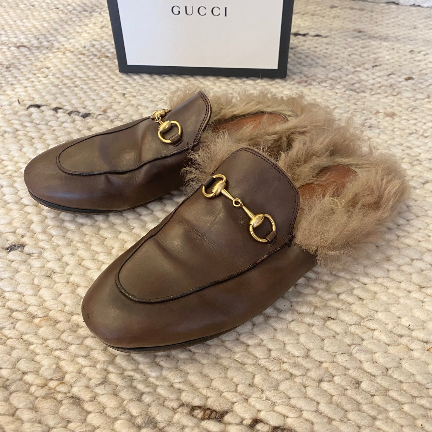 Gucci 'Princetown' Fur Loafer in Brown - Size 38