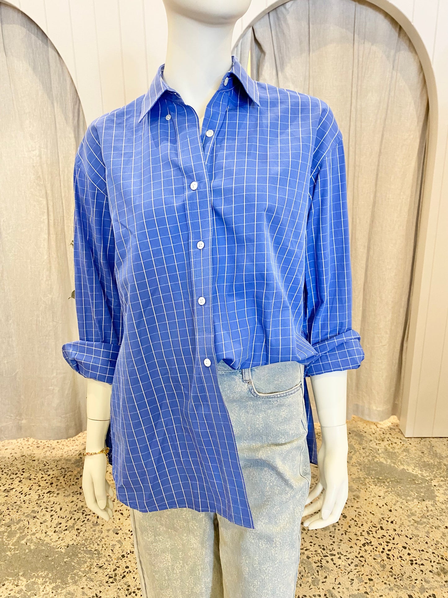 Scanlan Theodore Blue Check Boyfriend Shirt - Size S