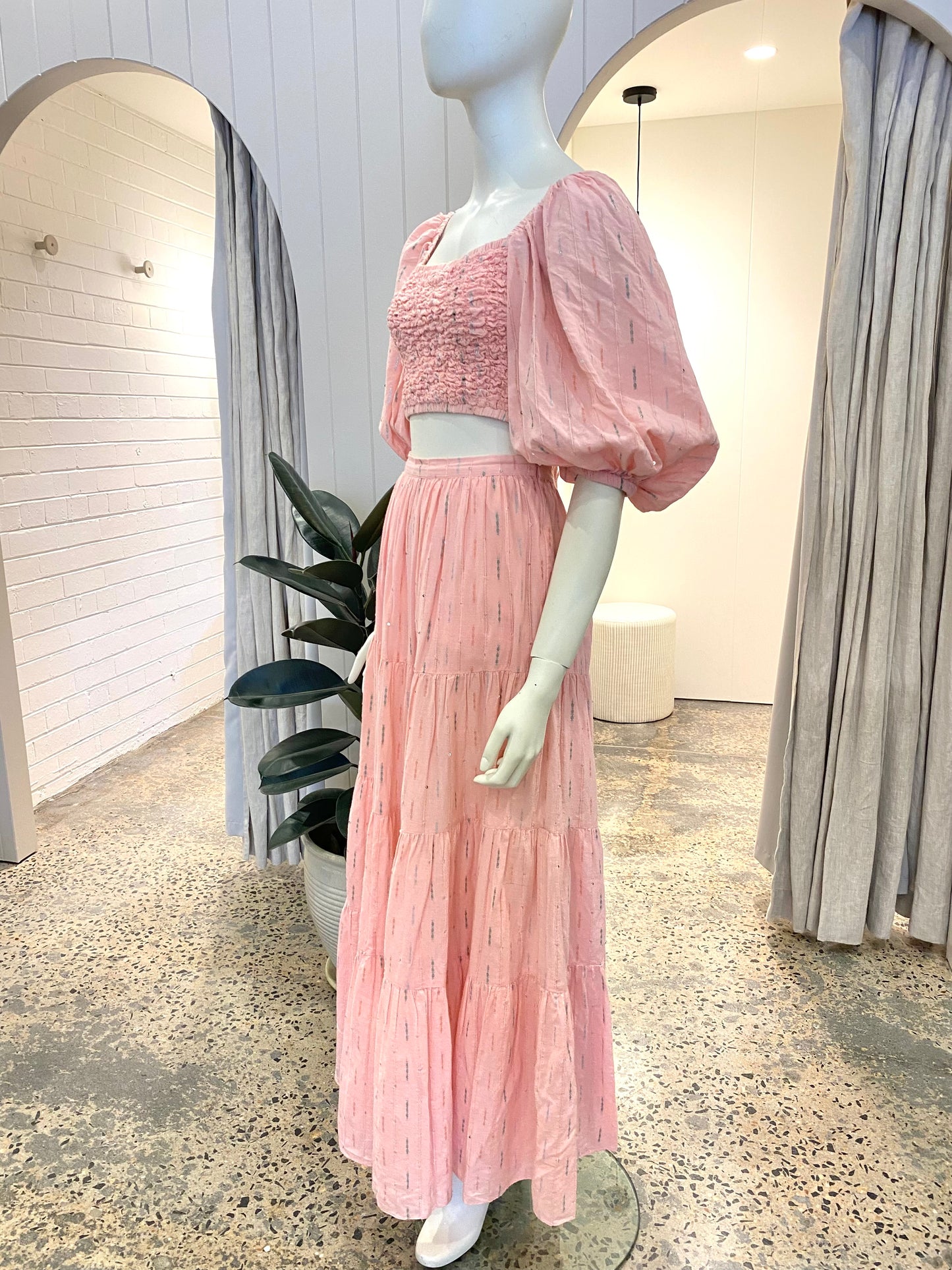 Steele Pink Parasol Top and Maxi Skirt Set - Size S