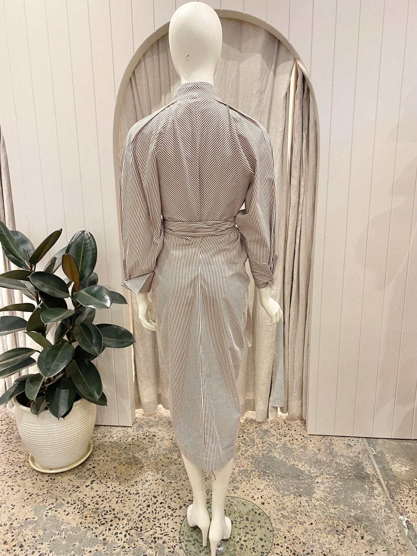 Husk Stripe Shirt Dress in Tan/White - Size 8