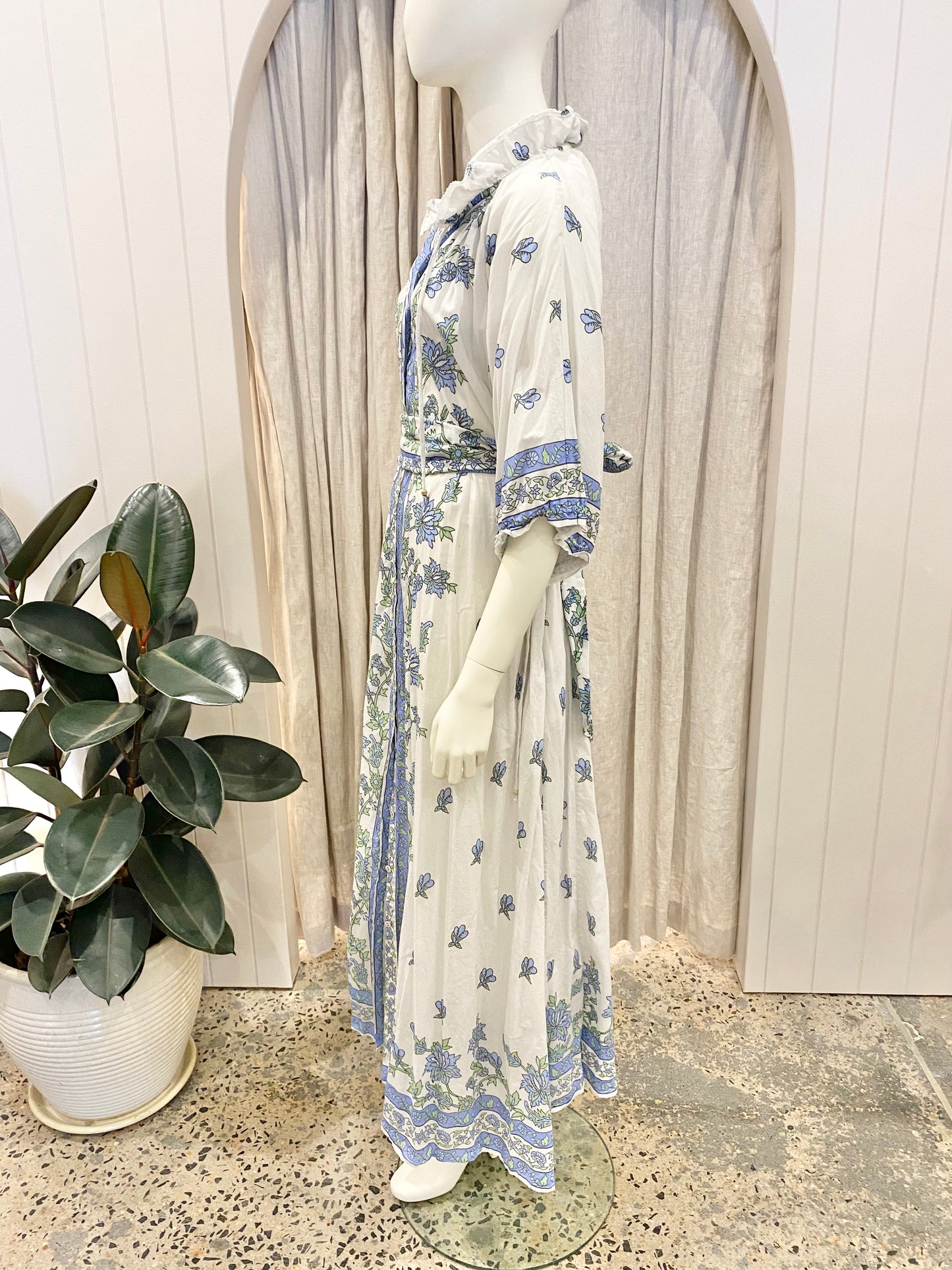 Grace and May Blue Floral Maxi Dress - Size O/S