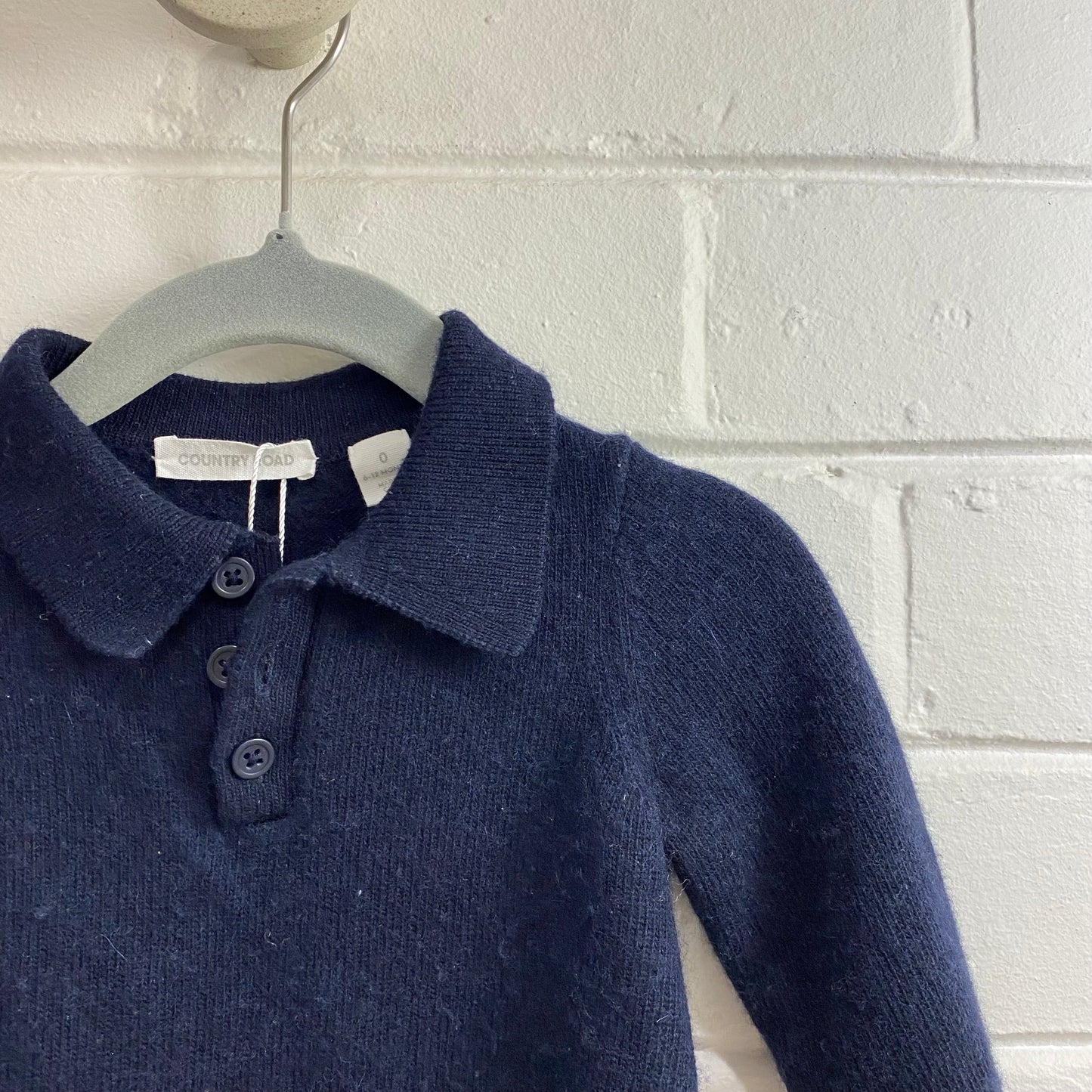 Country Road Polo Knit Long Sleeve Bodysuit in Navy - Size 0 (6-12mth)