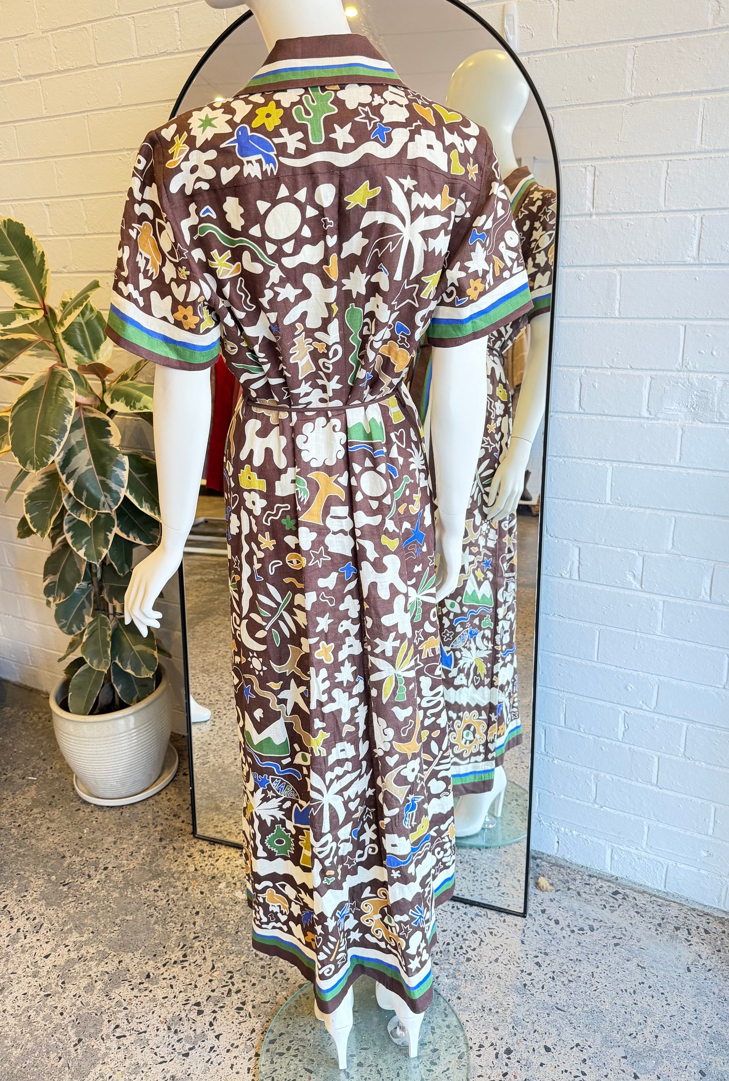 Alemais Brown Maroc Printed Linen Shirt Dress - Size 12