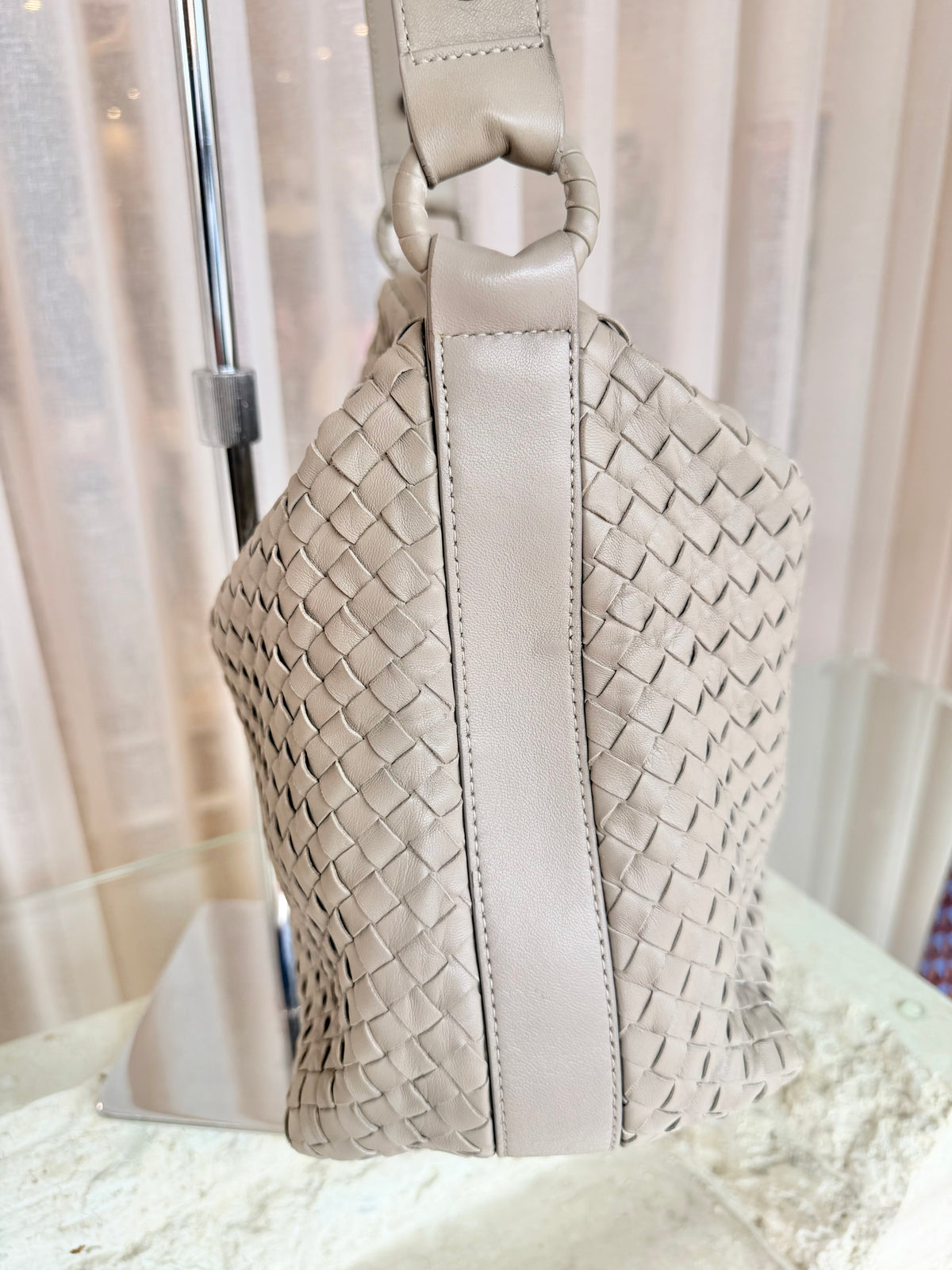 Bottega Veneta Taupe Intrecciato Nappa Leather Shoulder Bag