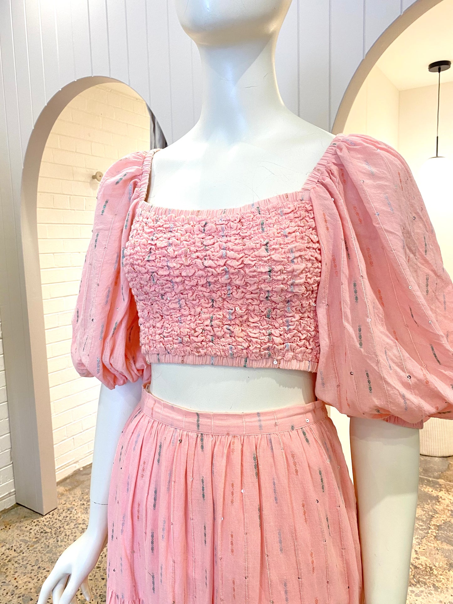 Steele Pink Parasol Top and Maxi Skirt Set - Size S