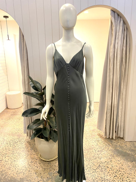 Shona Joy Khaki Plunged Drape Midi Dress - Size 6