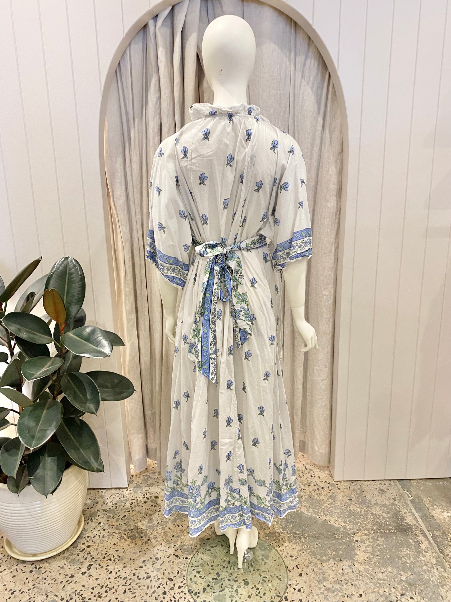 Grace and May Blue Floral Maxi Dress - Size O/S