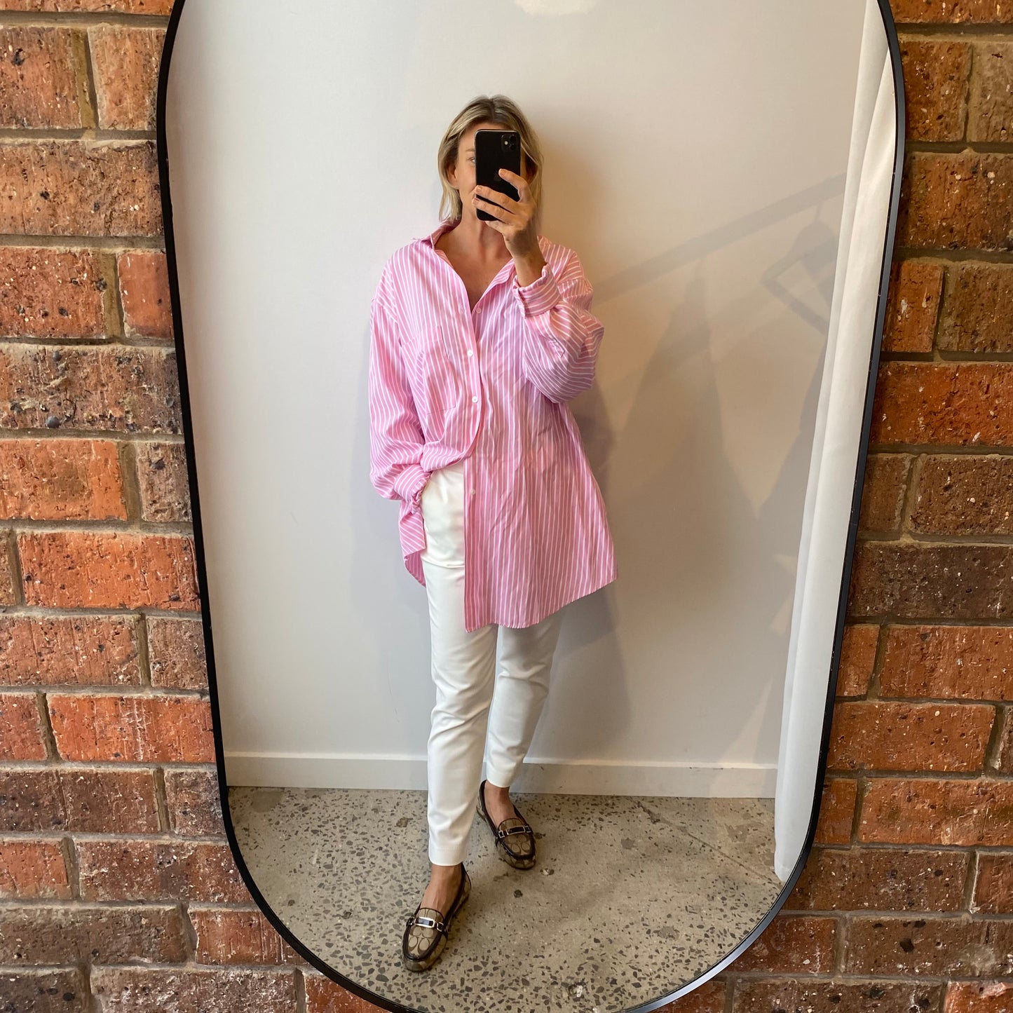 Blanca Striped Boyfriend Shirt in Pink - One Size