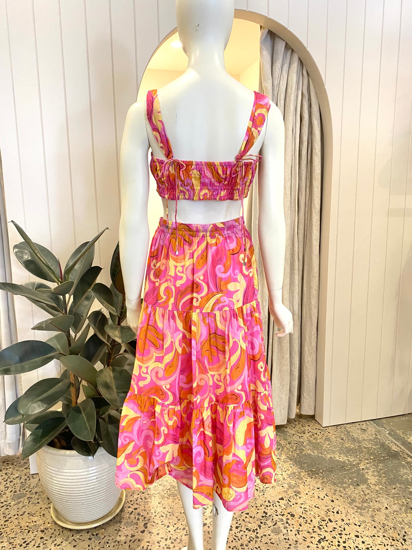 Steele Pink and Yellow Aquata Paridso Top and Maxi Skirt Set - Size S/M