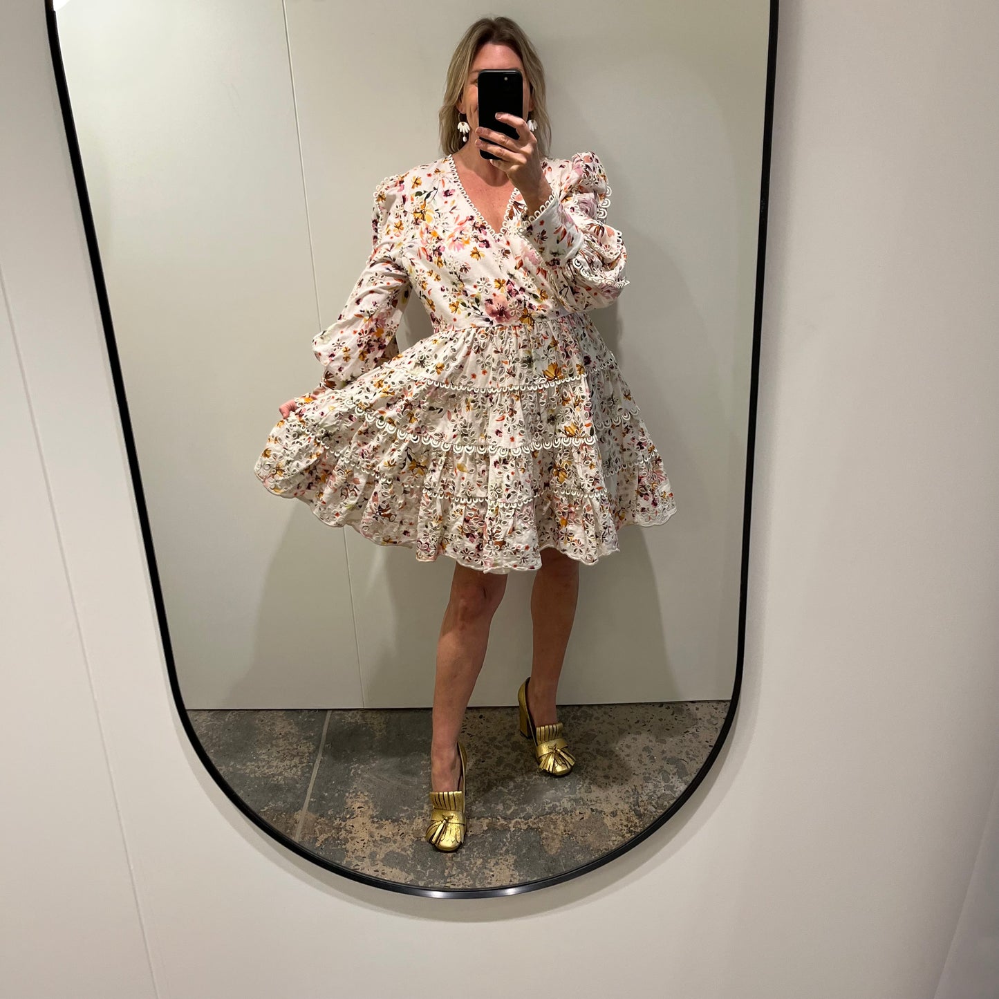 MOS Alexia Mini Dress in Cream Floral - Size 14
