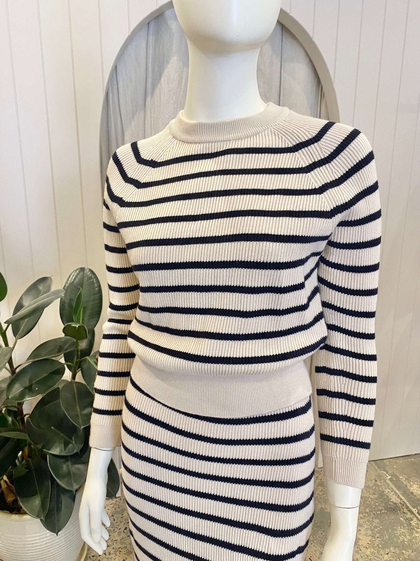 Sezane 'Naelle' Striped Knit Skirt in Navy/Ecru - Size Small (8)