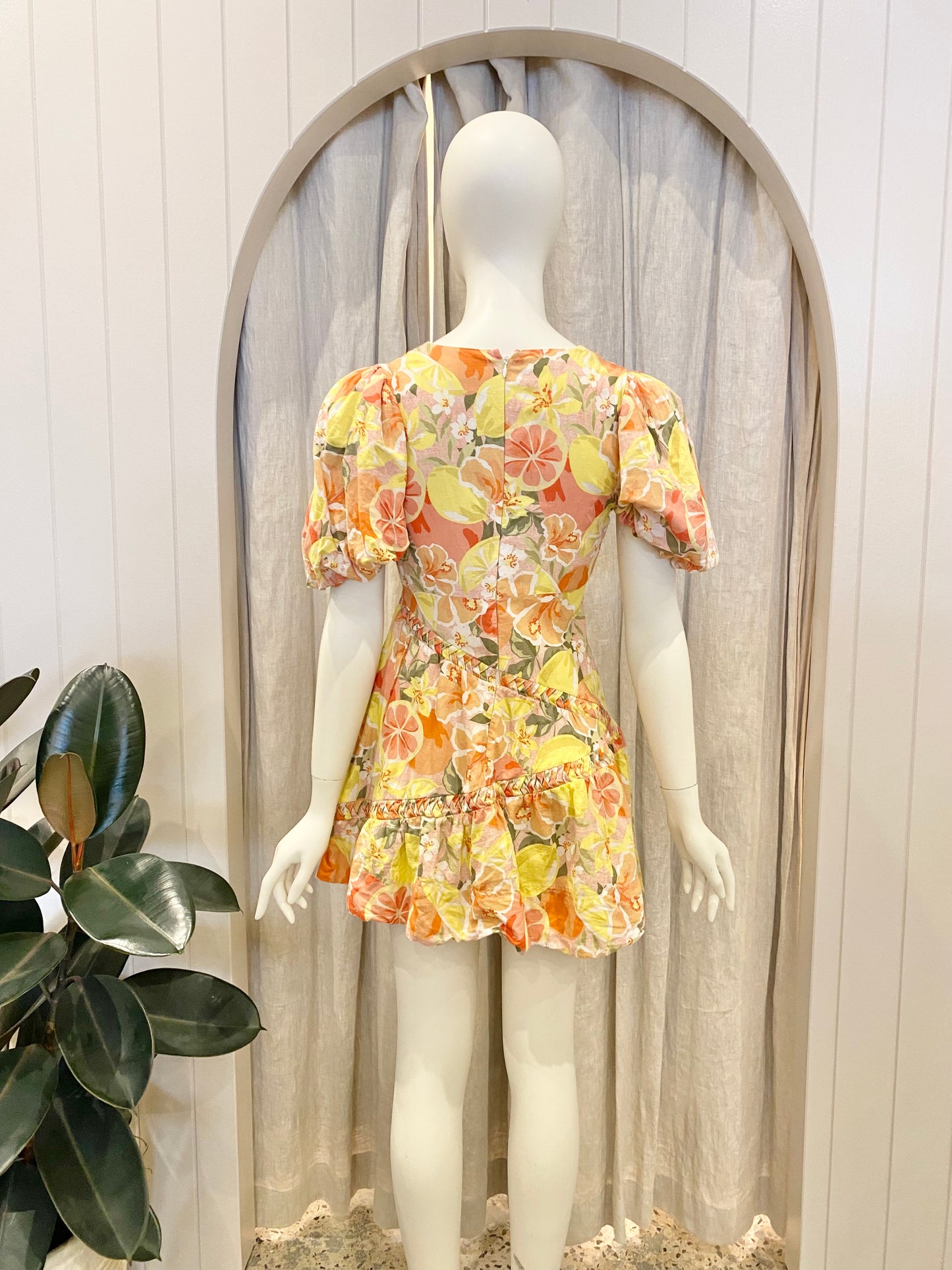 By Nicola Sol Citrus Puff Sleeve Mini Dress - Size 6