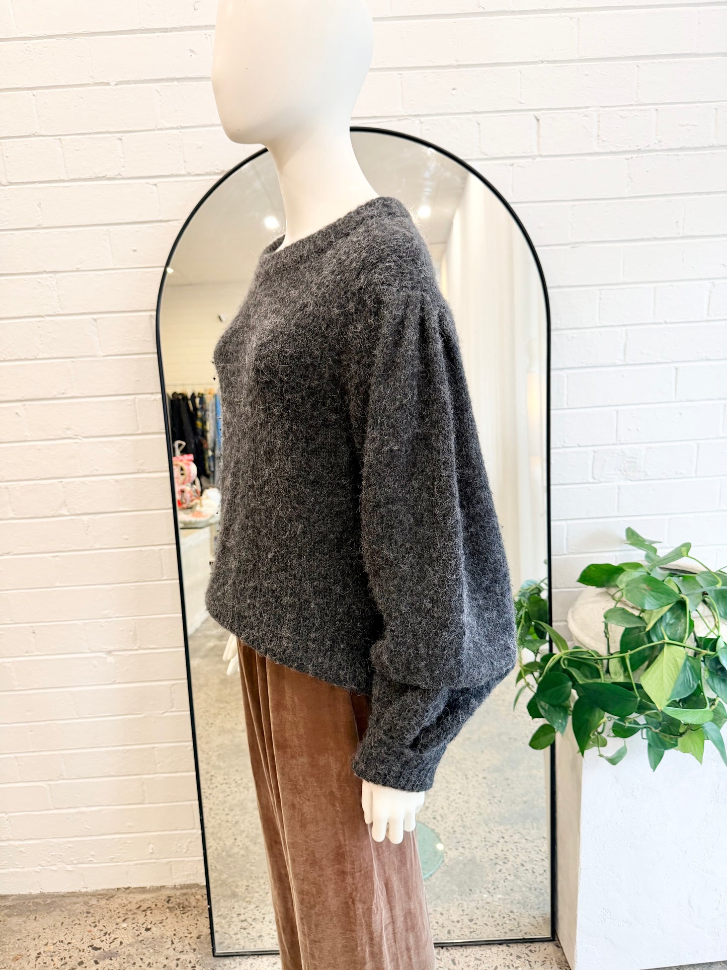 Elk Charcoal Fuzzy Wool Blend Knit Jumper - Size 8