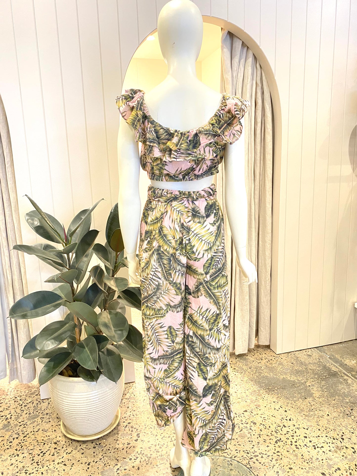 Suboo Cotton Palm Print Pant and Top Set - Size 8 - 10