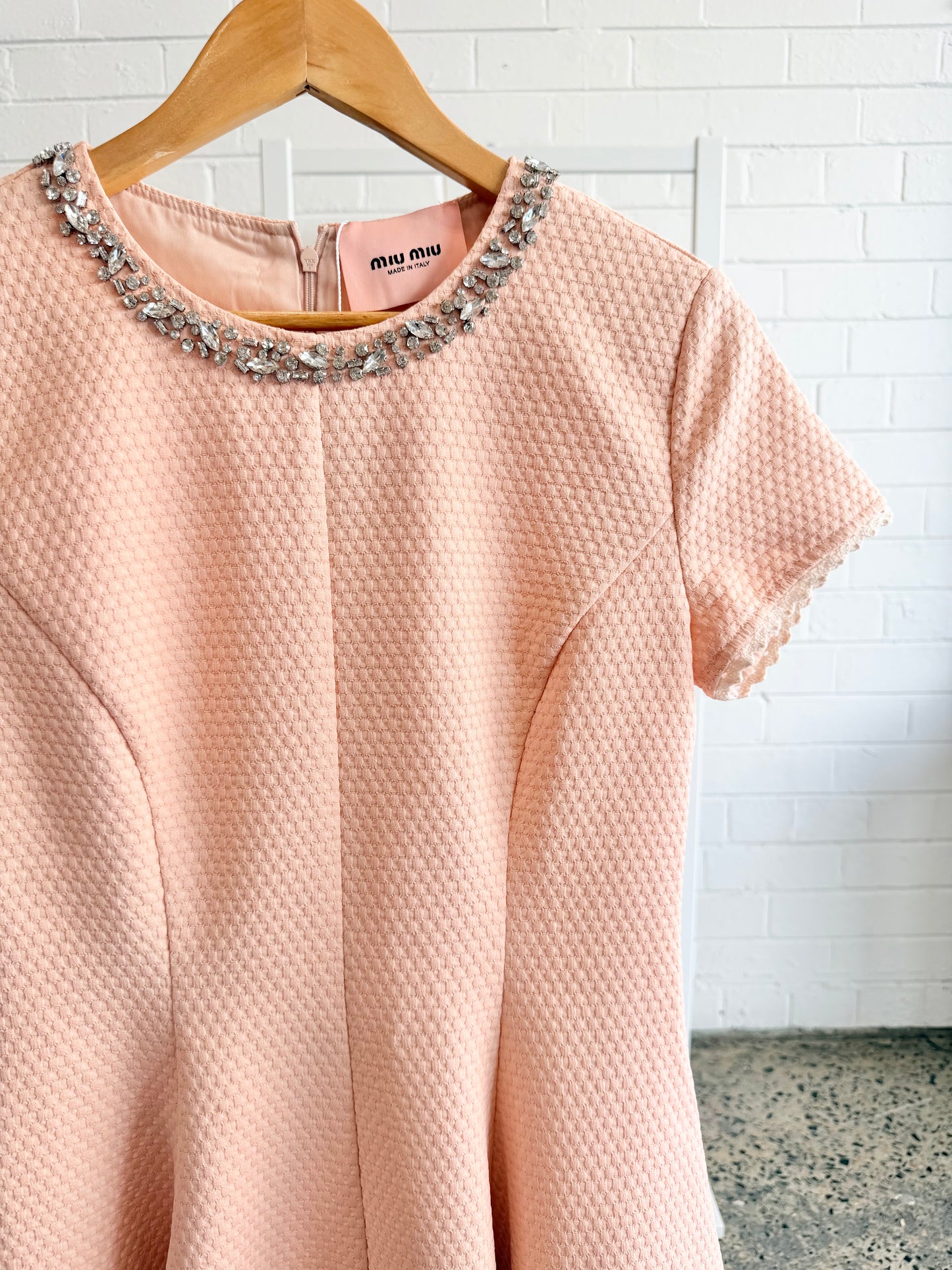 Miu Miu Woven Crystal Embelished Mini Dress in Pink - Size 38 (au10)