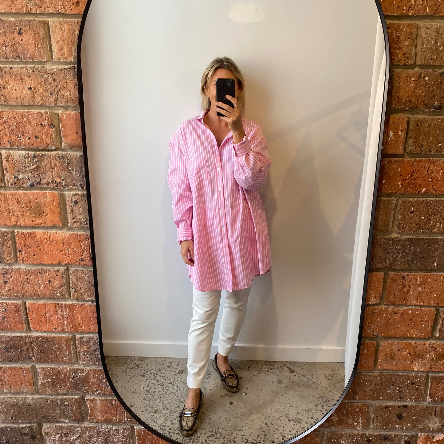 Blanca Striped Boyfriend Shirt in Pink - One Size