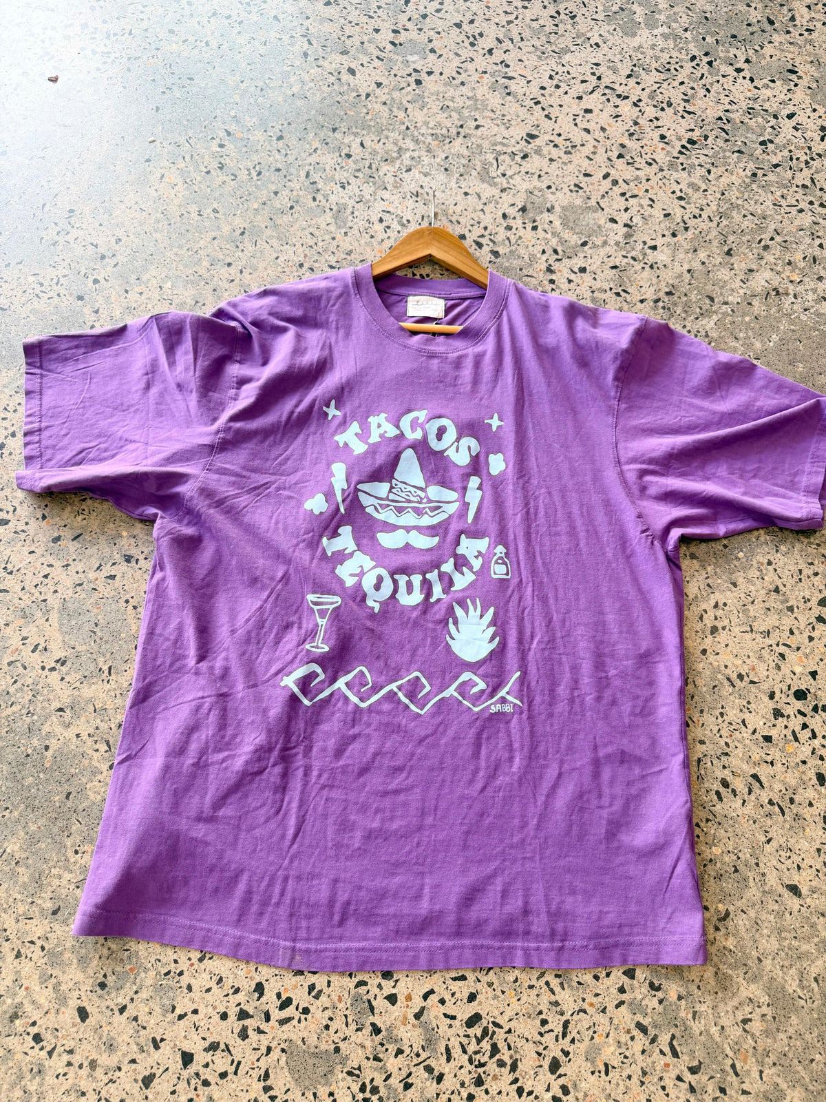 Sabbi Purple Very Oversized Tacos and Tequila Tee - Size L (12 - 16)