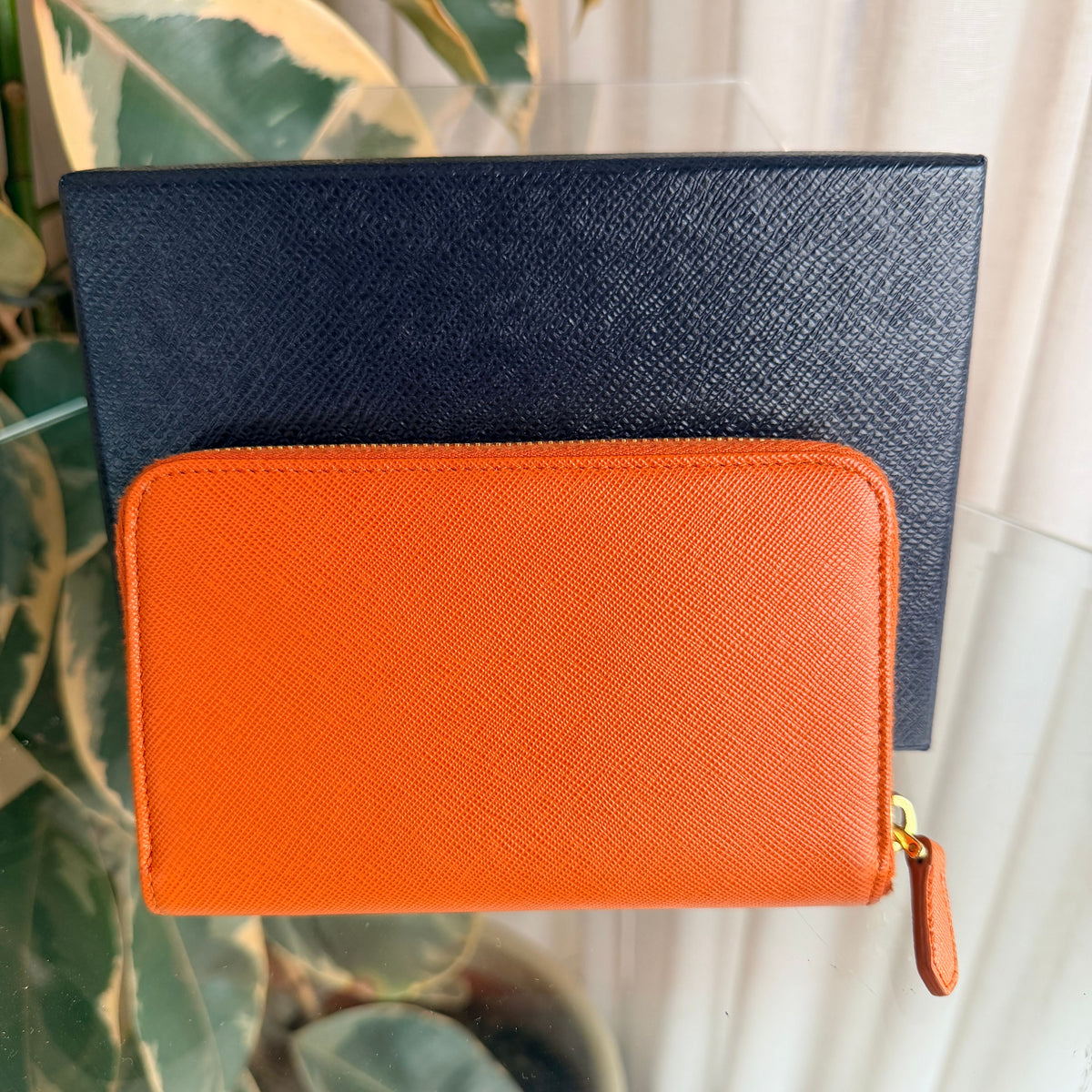 Prada Papaya Saffiano Zip Around Wallet