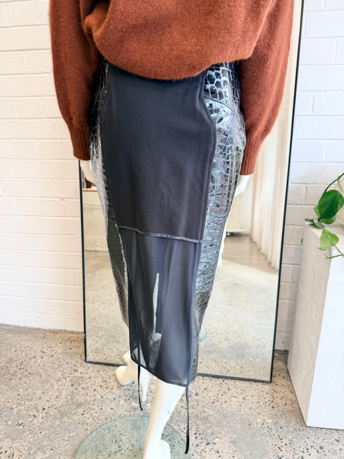 Maticevski Black Leather Midi Skirt - Size 10