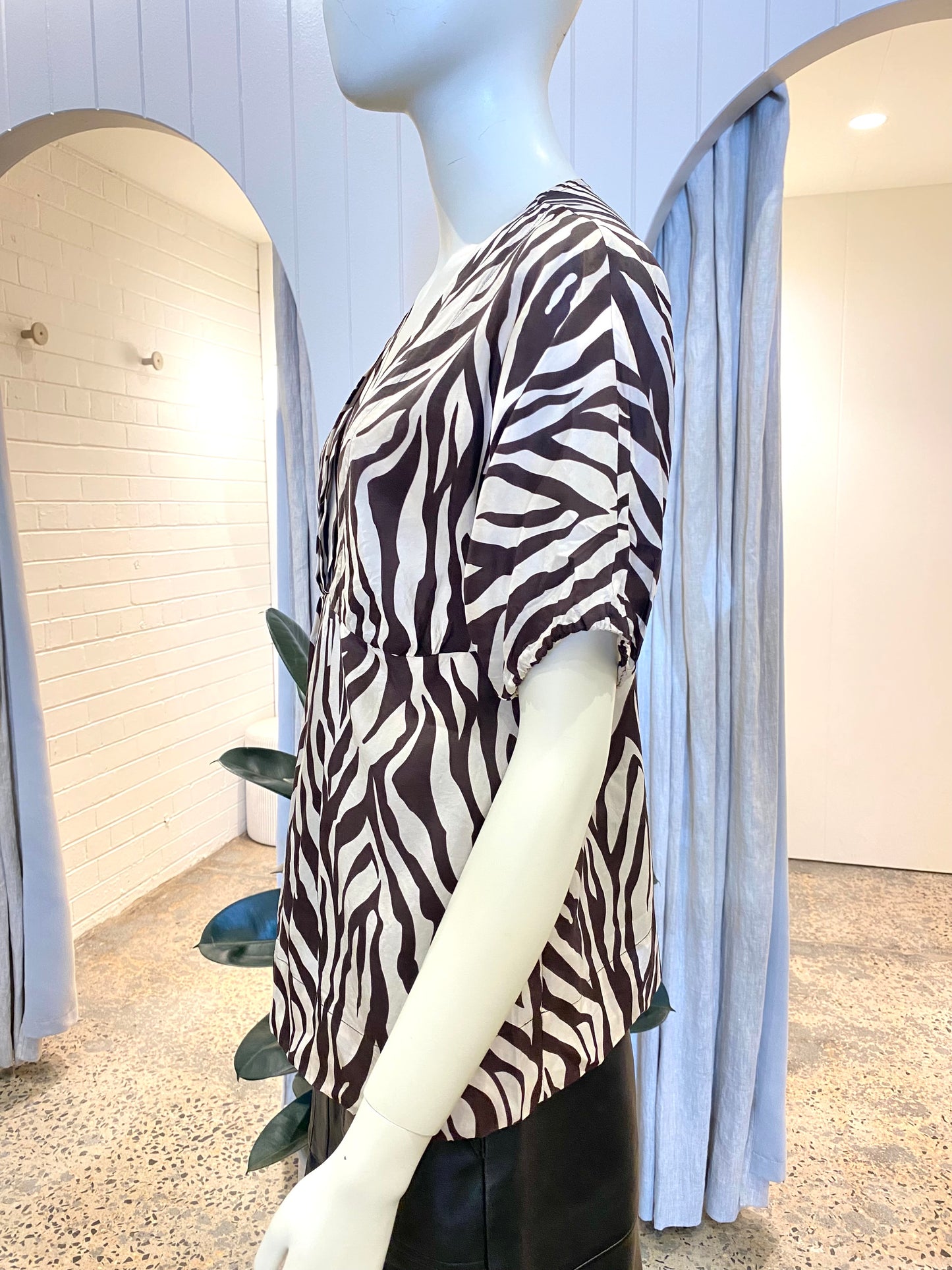 Massimo Dutti Zebra Print Silk Blouse - Size 12